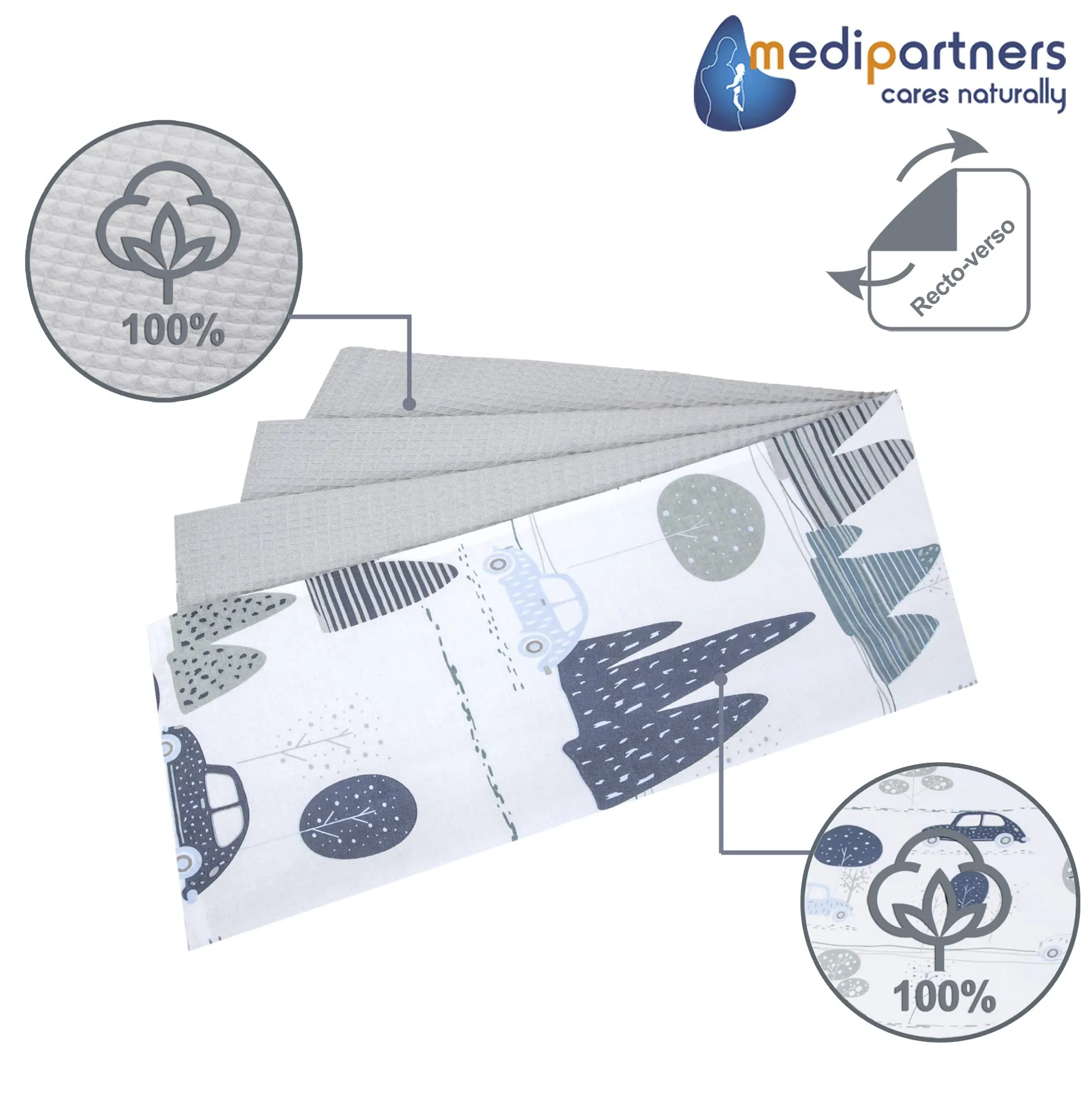 Medi Partners Coperta per Neonato in Cotone Bifacciale, 75x100cm, Naturale - immagine 3