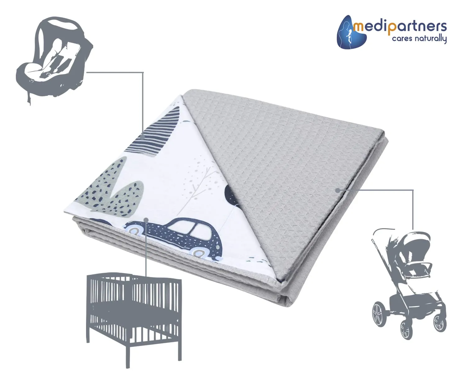 Medi Partners Coperta per Neonato in Cotone Bifacciale, 75x100cm, Naturale - immagine 5