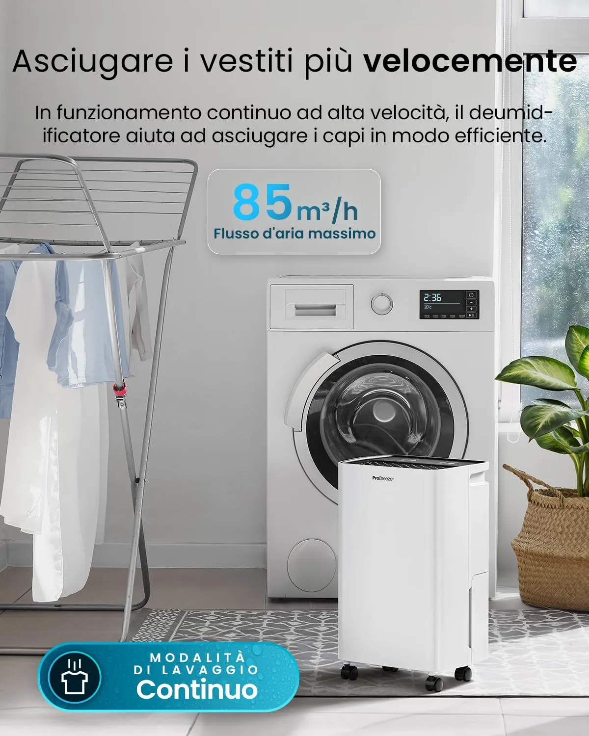 Pro Breeze Deumidificatore a Compressore PB-D-27, 12L/Giorno, 20 m², Serbatoio 2L - immagine 5