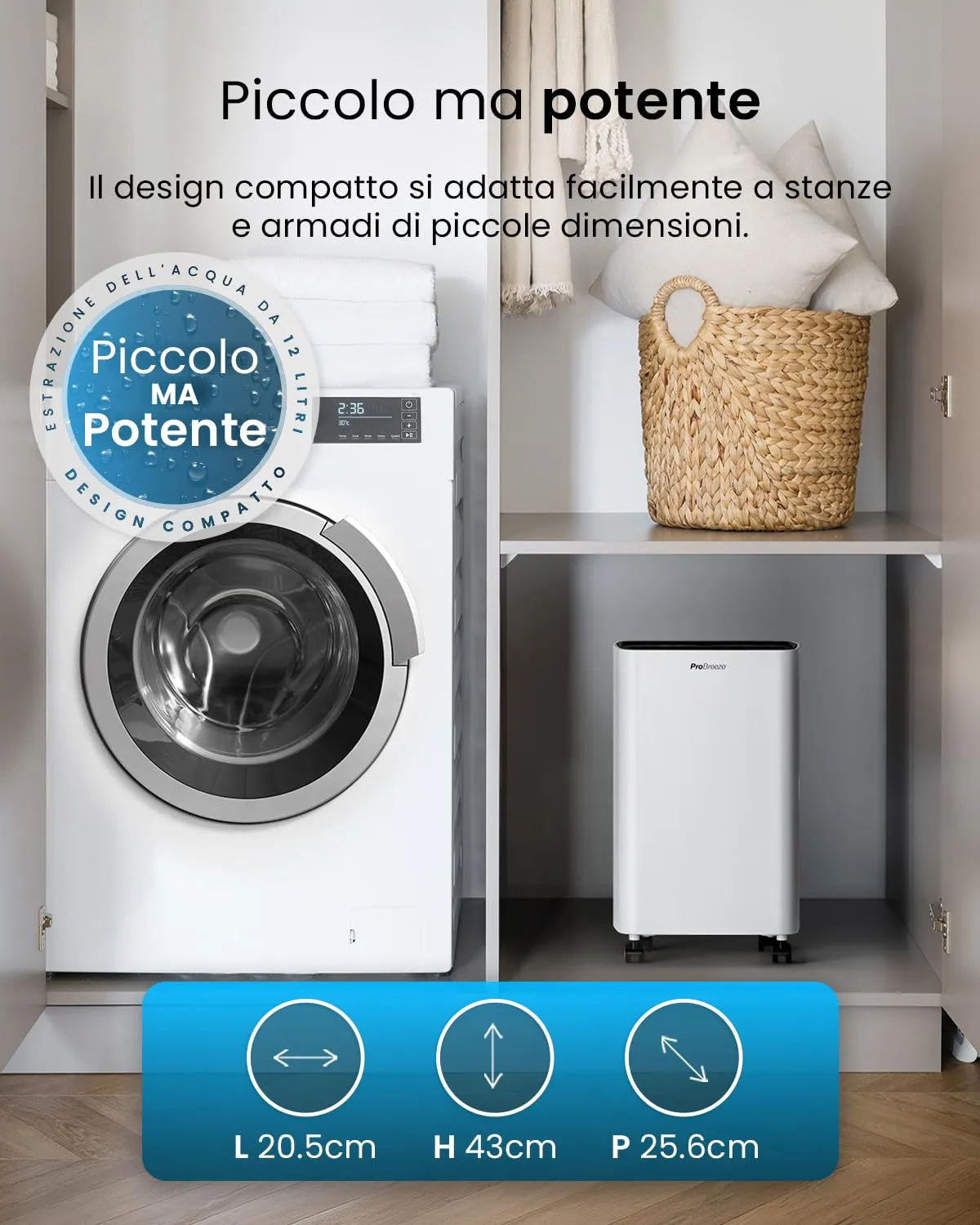 Pro Breeze Deumidificatore a Compressore PB-D-27, 12L/Giorno, 20 m², Serbatoio 2L - immagine 8