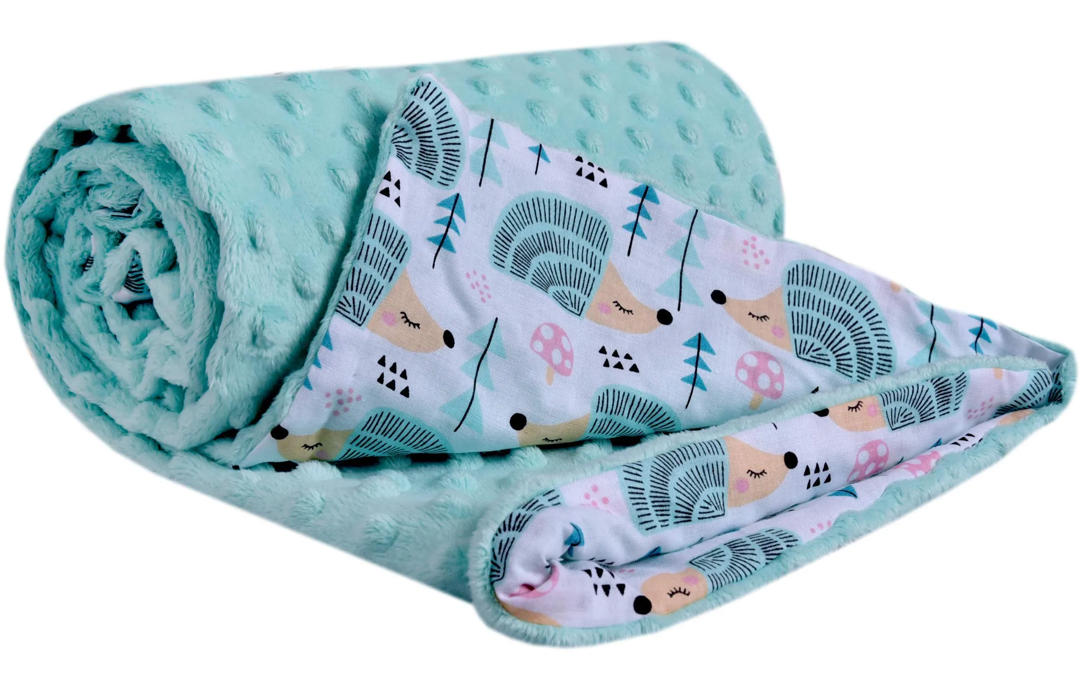Medi Partners Coperta per Neonato Bifacciale in Cotone e Minky, 75x100cm, Riccio Menta - immagine 1