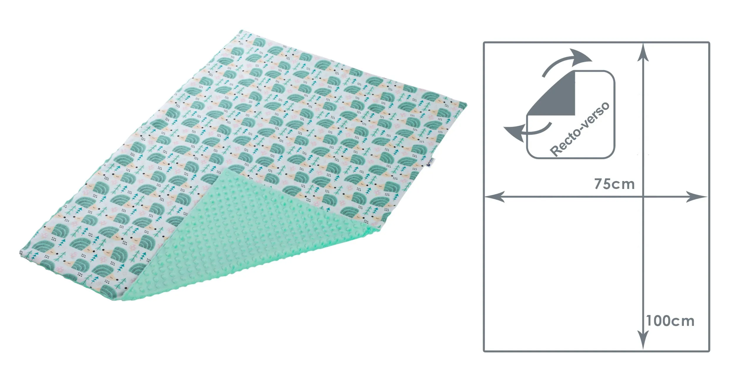 Medi Partners Coperta per Neonato Bifacciale in Cotone e Minky, 75x100cm, Riccio Menta - immagine 3