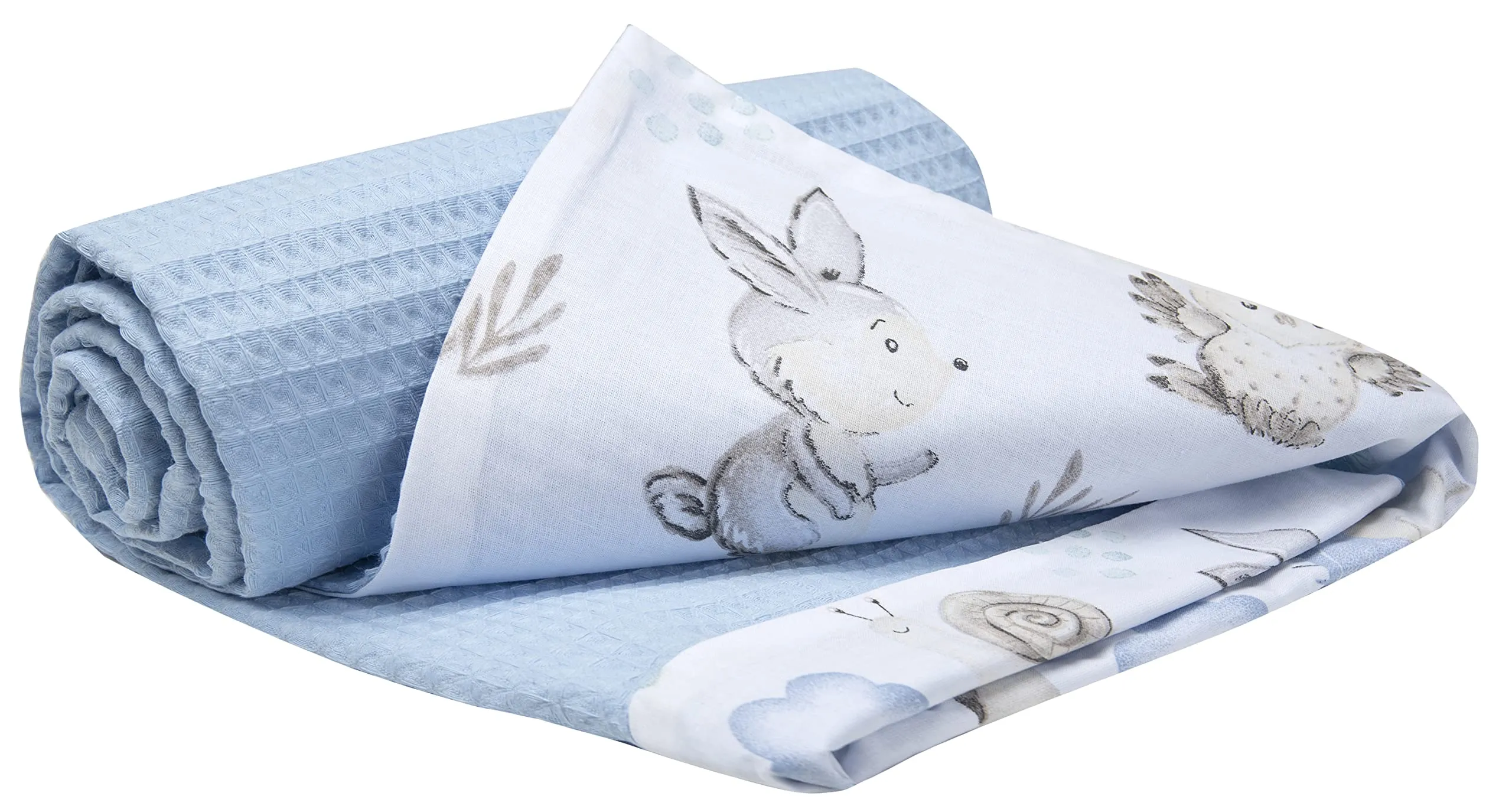 Medi Partners Coperta per Neonato in Cotone Bifacciale 75x100cm - Cervo E Riccio Con Waffle Azzurre - immagine 1