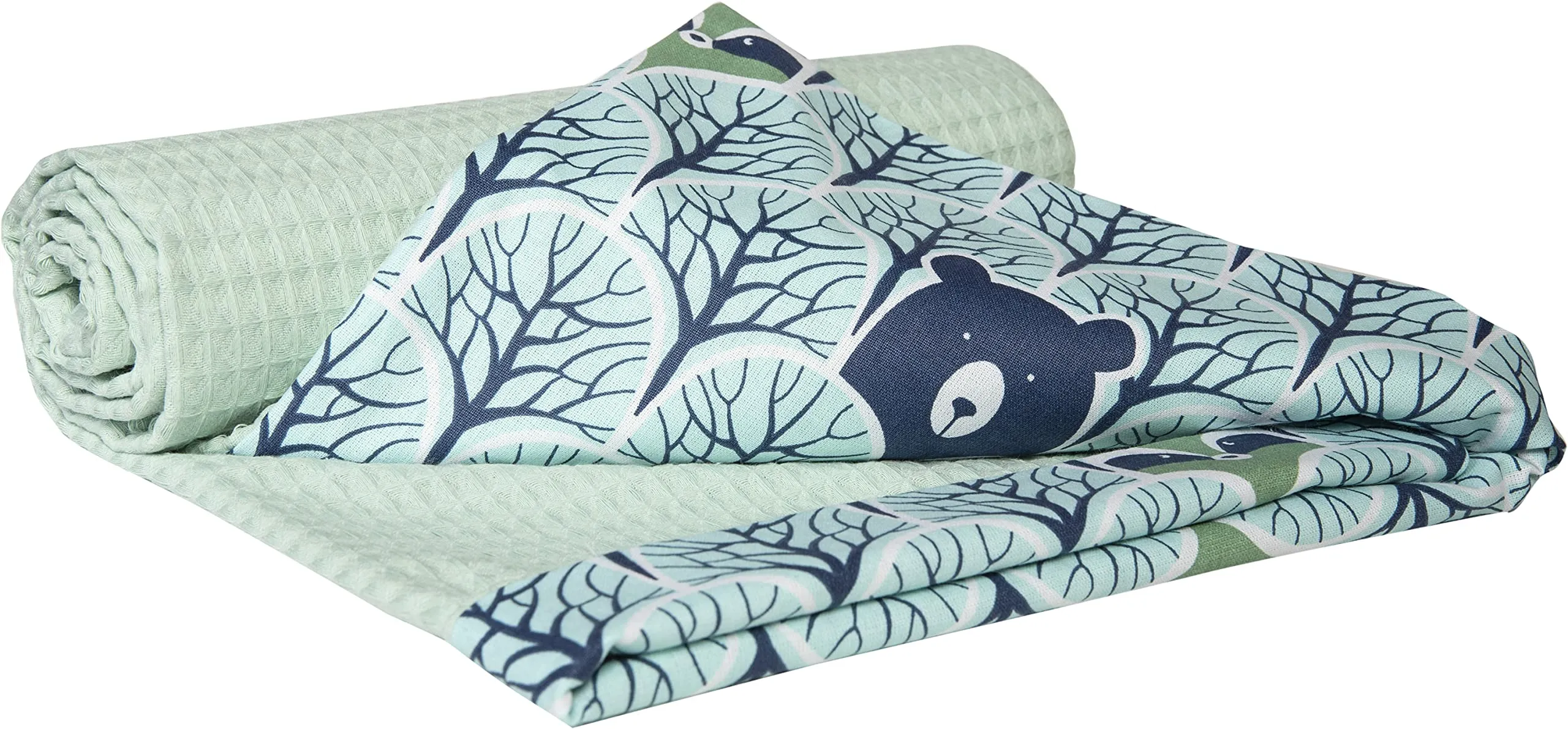 Medi Partners Coperta per Neonato in Cotone Waffle, 75x100cm, Foresta Alla Menta - immagine 1
