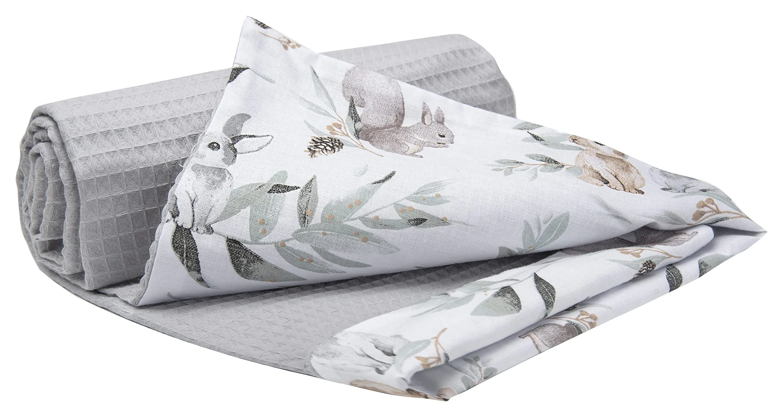 Medi Partners Coperta per Neonato in Cotone Bifacciale 75x100cm - Cervo In Foglie con Waffle Grigio - immagine 1