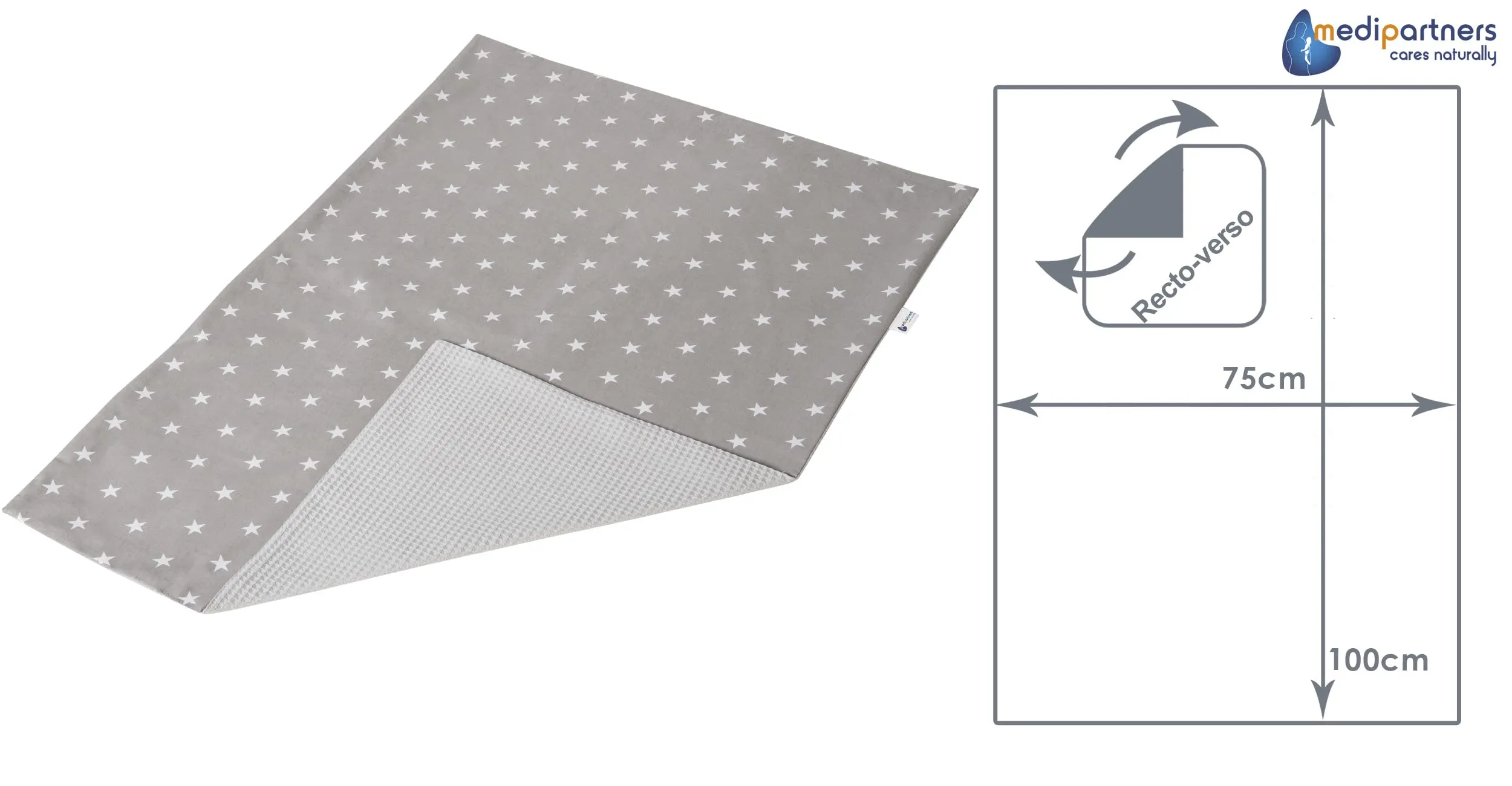 Medi Partners Coperta per Neonato in Cotone Bifacciale, 75x100cm, Stelle con Waffle Grigio - immagine 4