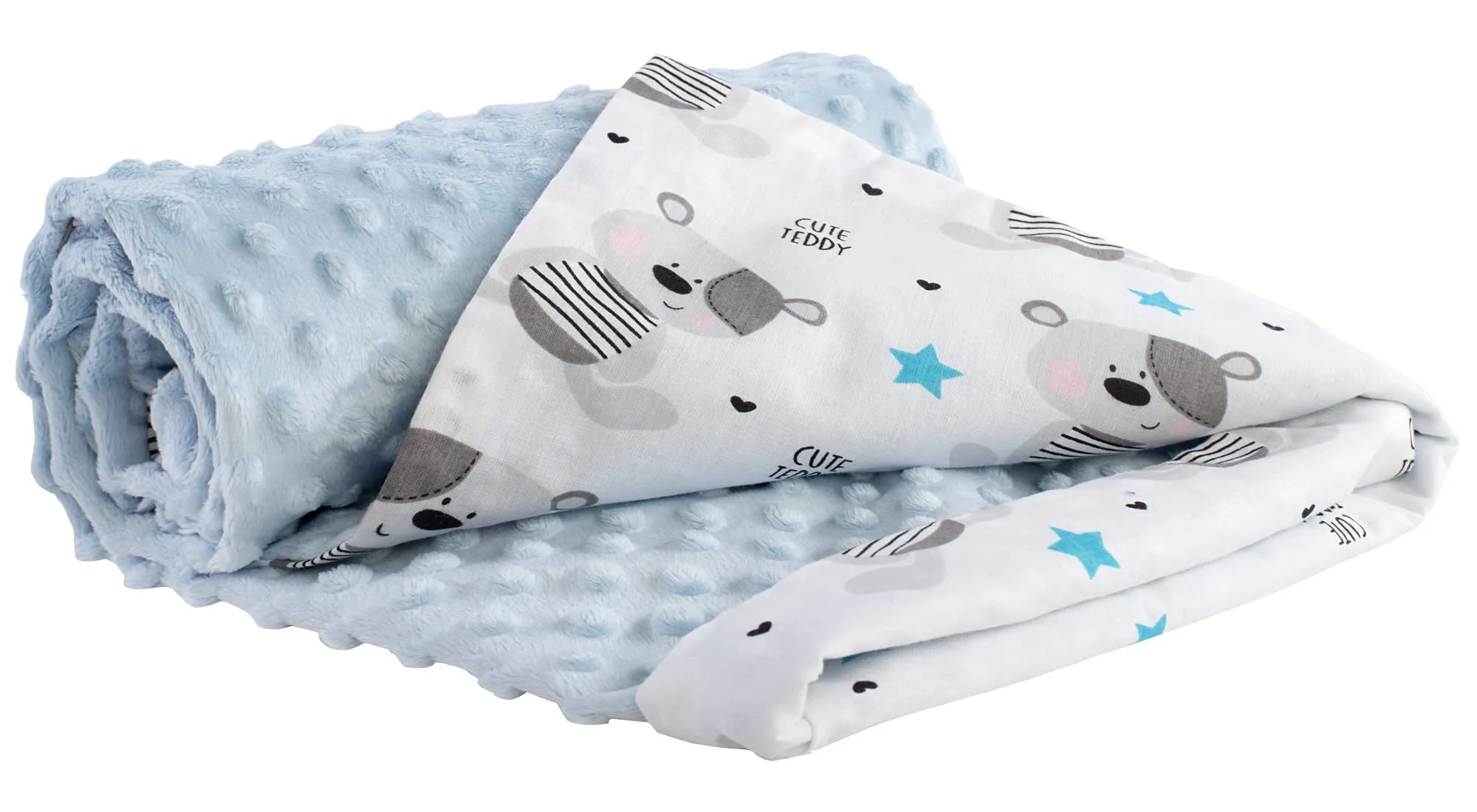 Medi Partners Coperta per Neonato in Cotone e Minky 75x100cm, Bifacciale Teddy con Azzurro - immagine 1