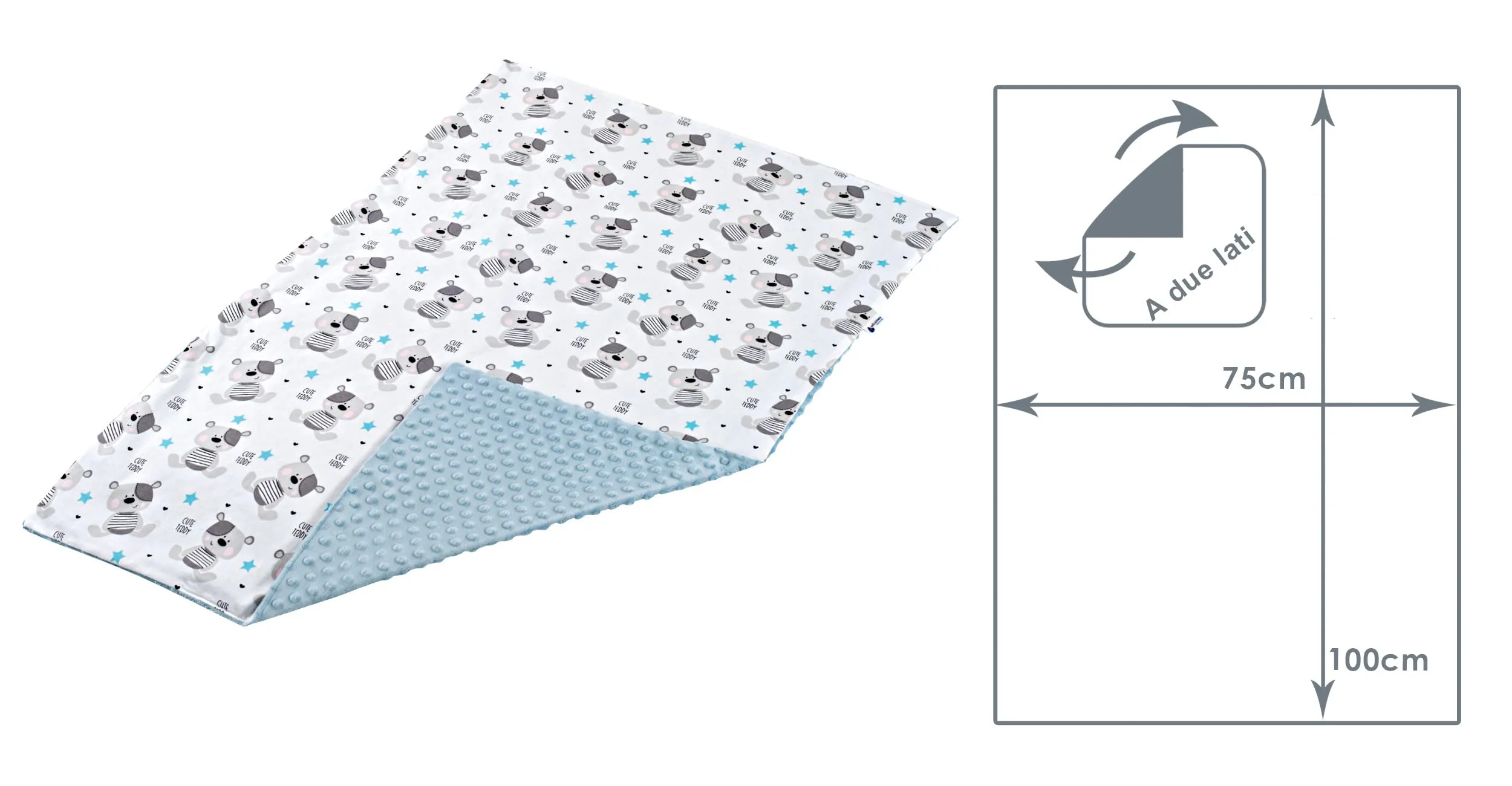 Medi Partners Coperta per Neonato in Cotone e Minky 75x100cm, Bifacciale Teddy con Azzurro - immagine 3