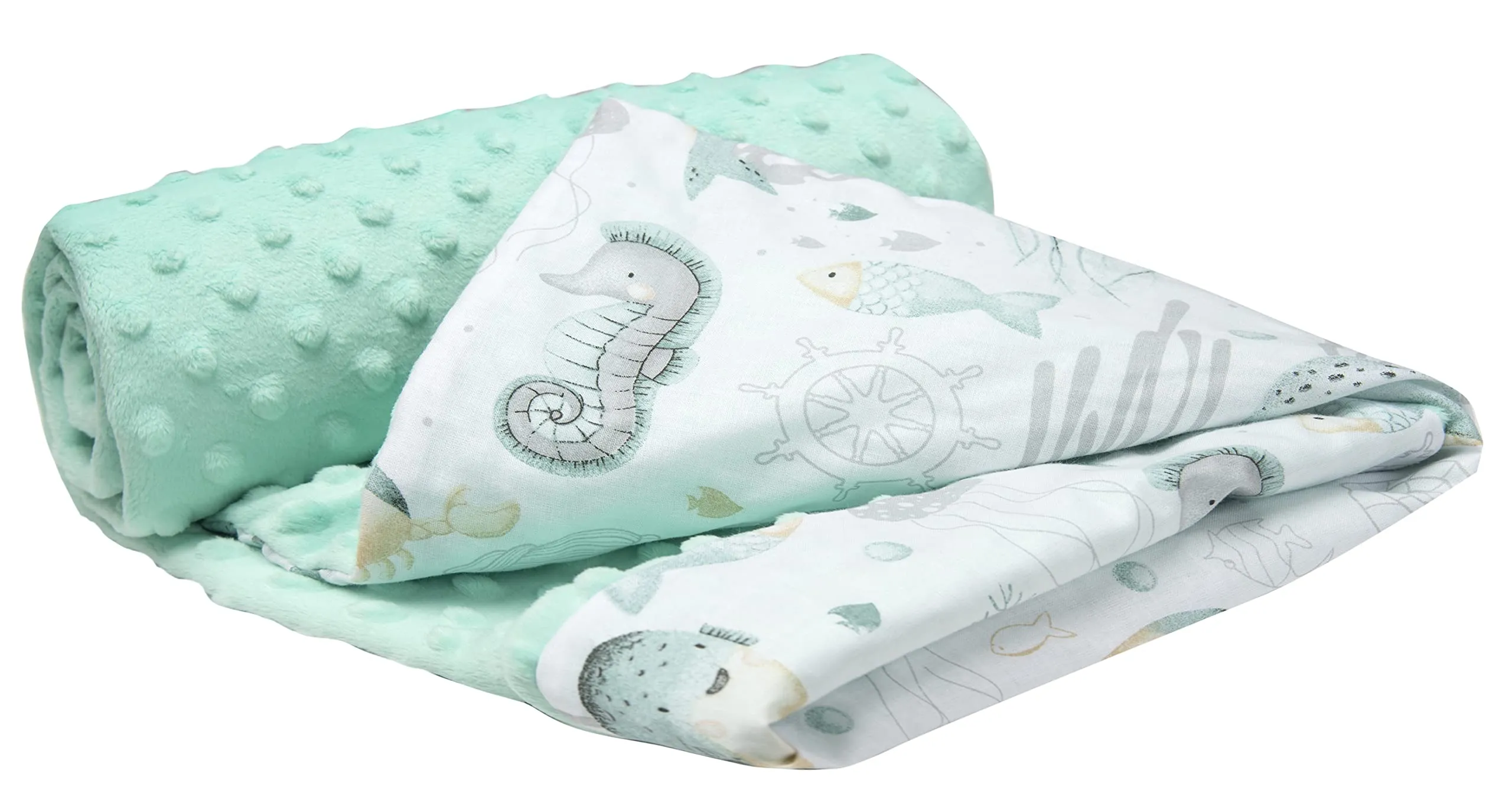 Medi Partners Coperta per Neonato Bifacciale in Cotone e Minky, 75x100cm, Oceano di Menta - immagine 1
