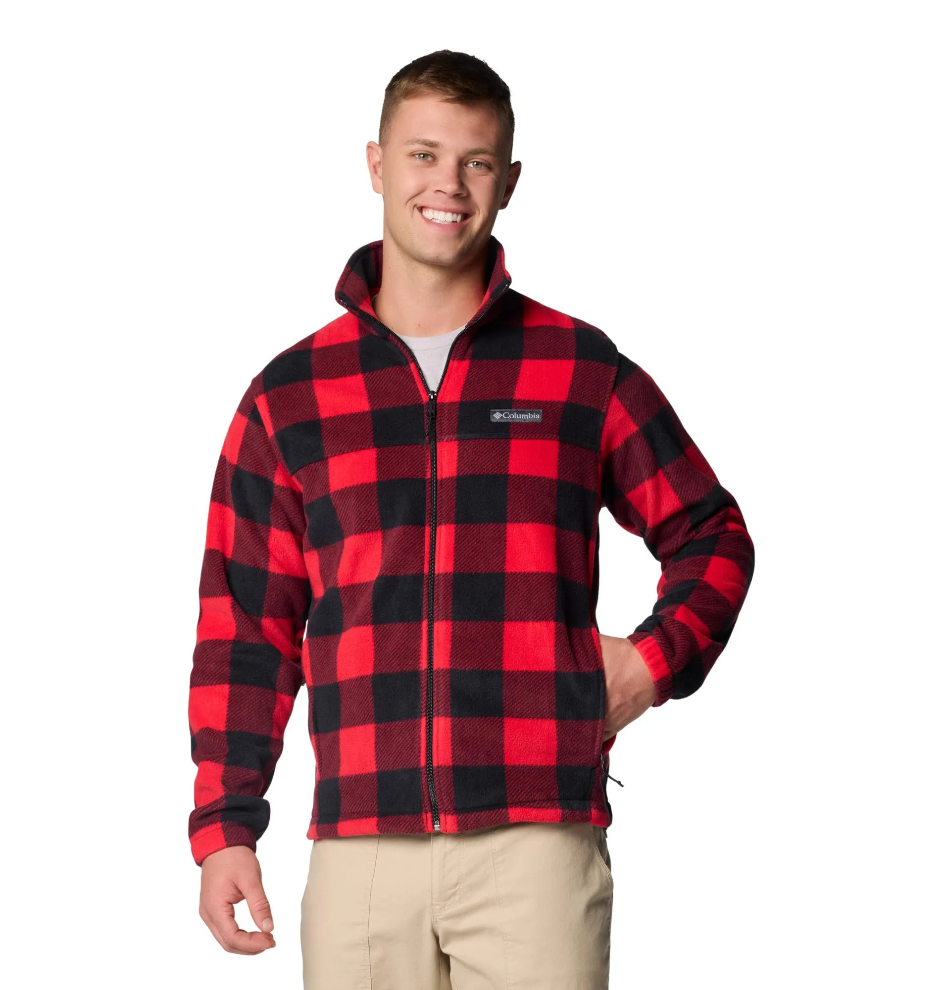 Columbia Steens Mountain Full Zip 2.0 Men's Fleece Jacket, Mountain Red Check Print, L - immagine 1