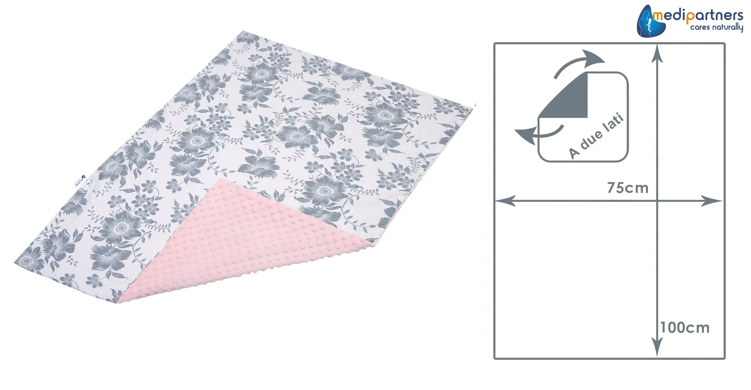 Medi Partners Coperta per Neonato in Cotone e Minky Bifacciale 75x100cm Berry con Rosa - immagine 3