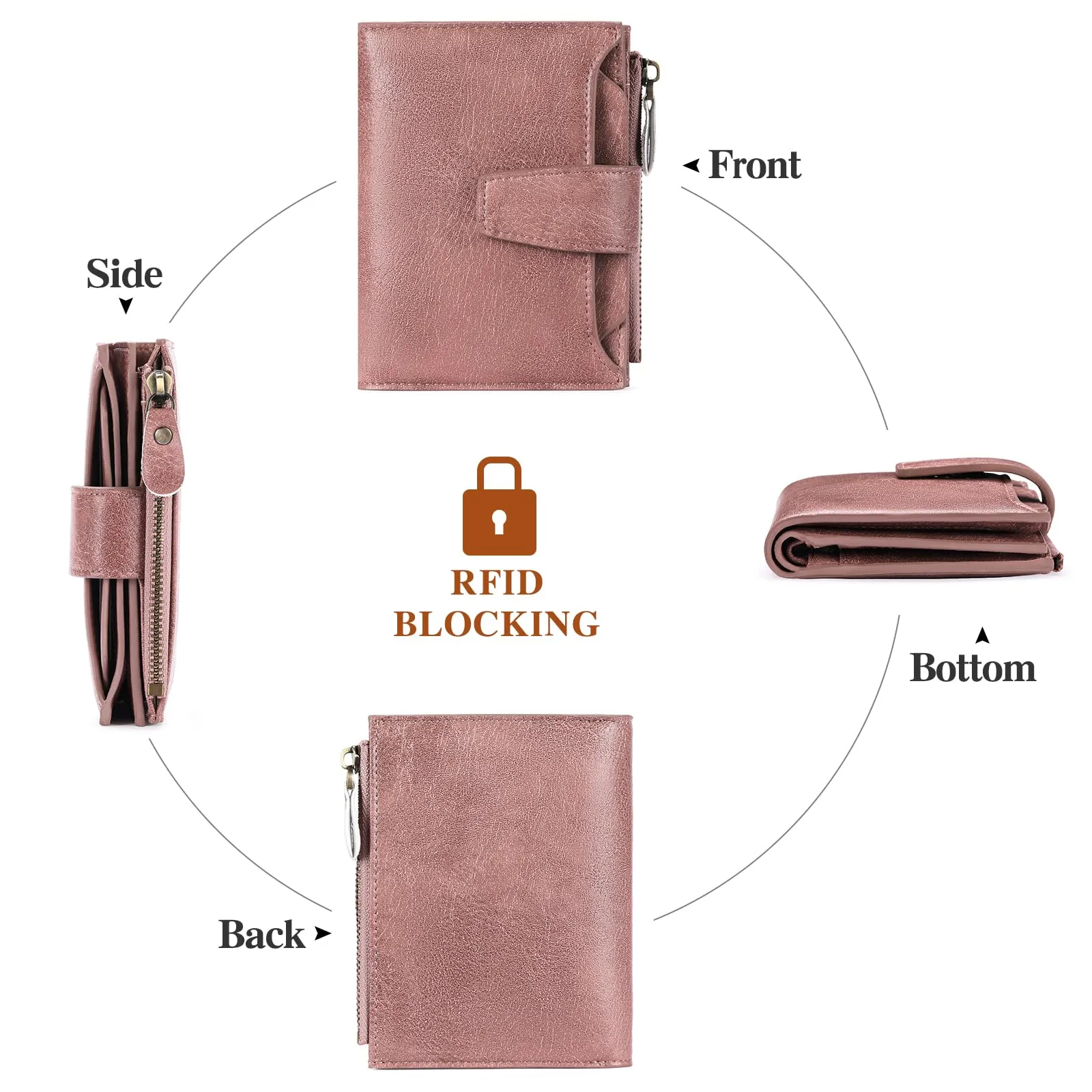 SENDEFN Portafoglio Donna in Pelle Vera con Blocco RFID, 14 Slot Carte e Portamonete con Cerniera - immagine 4