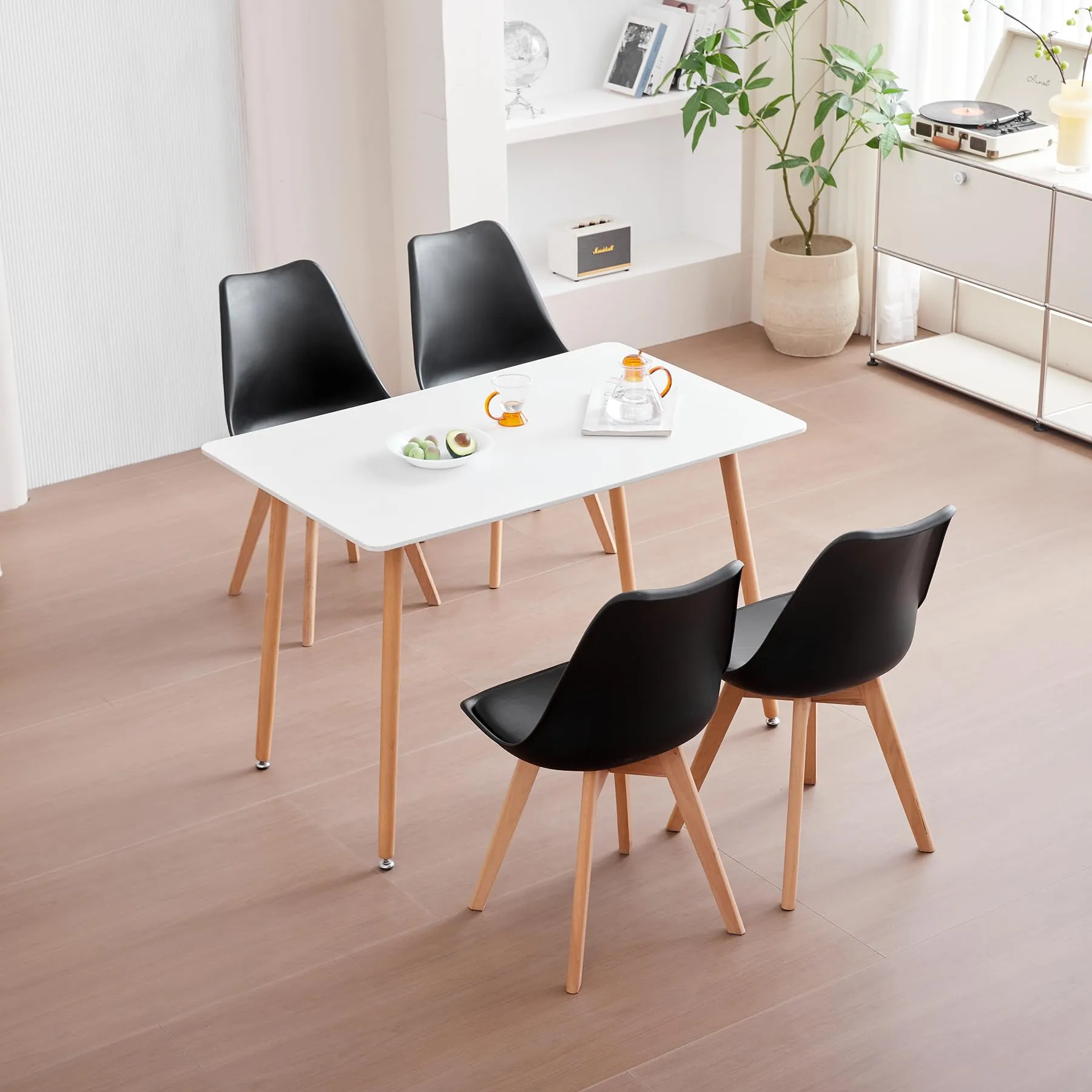 JZGORC Set di 4 Sedie da Sala da Pranzo, Cucina e Ufficio in Faggio Massello - Nero - immagine 2