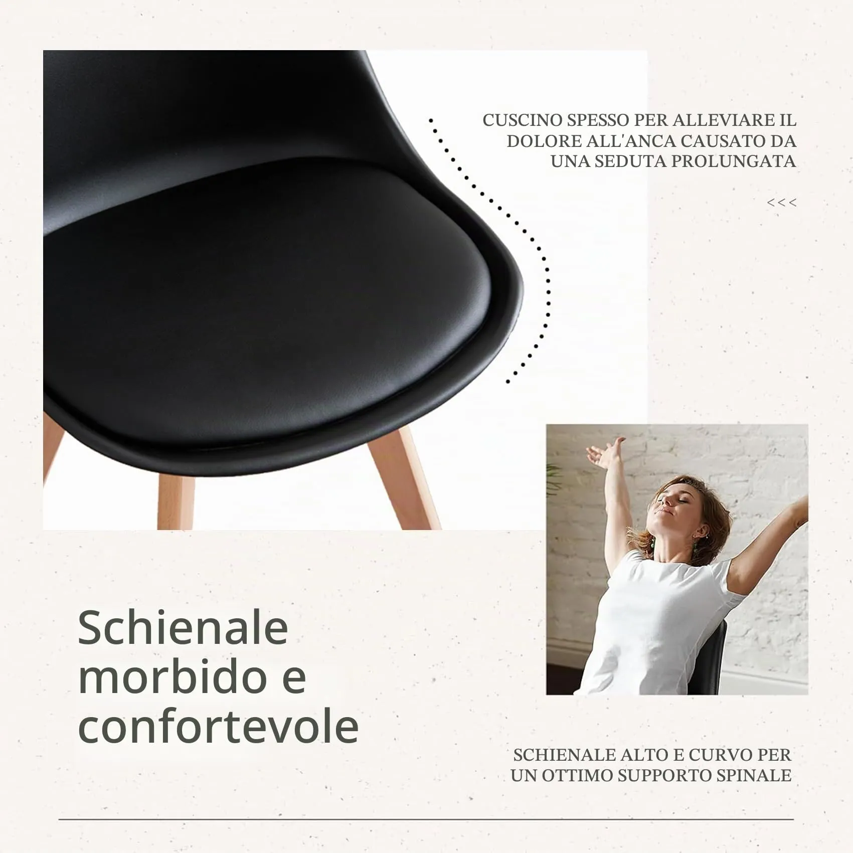 JZGORC Set di 4 Sedie da Sala da Pranzo, Cucina e Ufficio in Faggio Massello - Nero - immagine 3