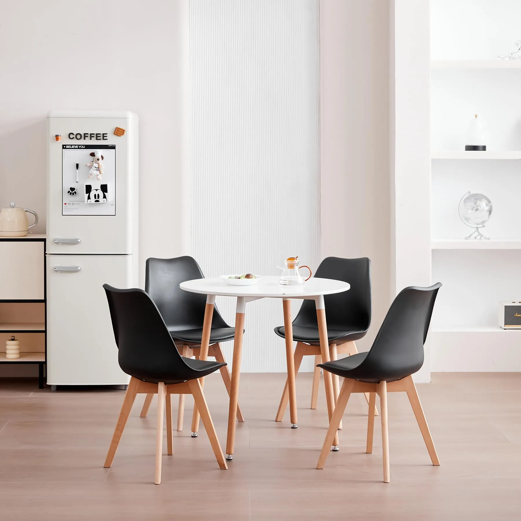 JZGORC Set di 4 Sedie da Sala da Pranzo, Cucina e Ufficio in Faggio Massello - Nero - immagine 6