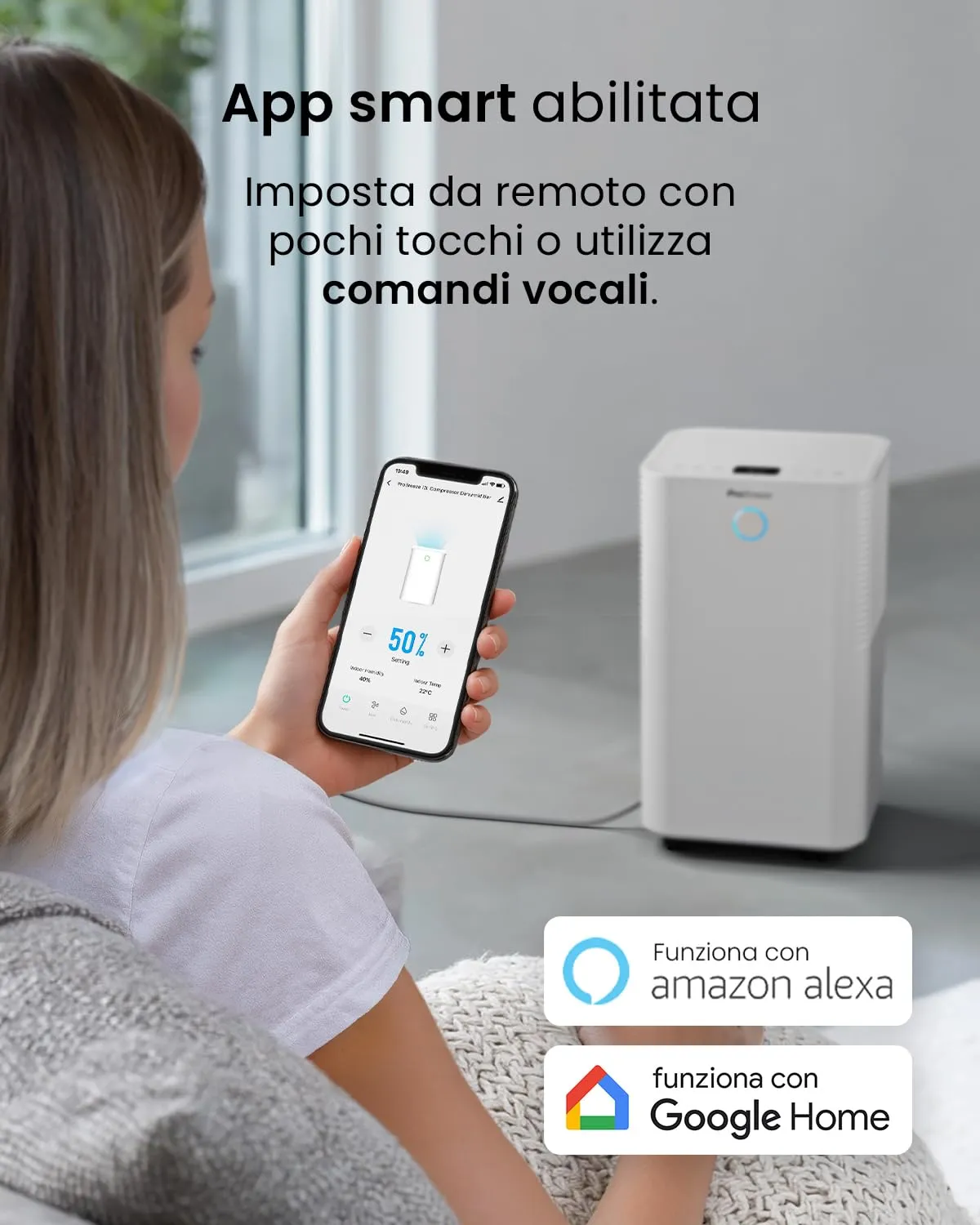 Pro Breeze OmniDry Deumidificatore 12L/Giorno con Sensore Umidità Automatico, Display LED, Timer 24h e Smart App - immagine 5