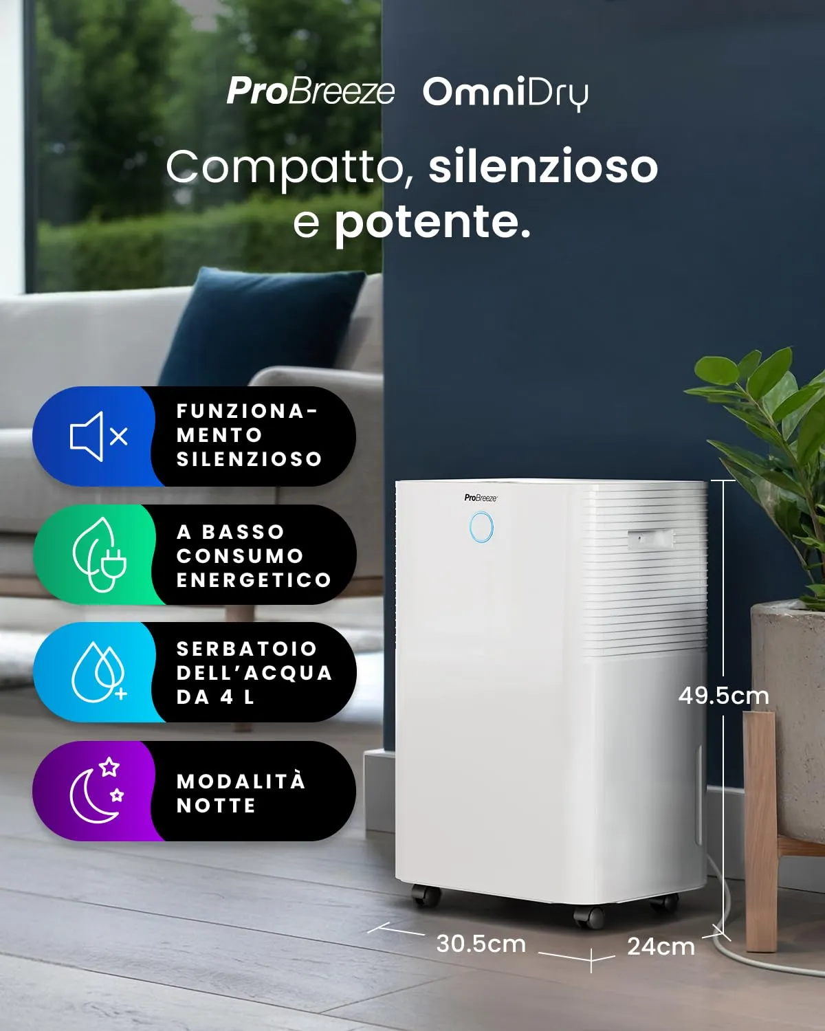 Pro Breeze OmniDry Deumidificatore 20L/Giorno, Serbatoio 4L, WiFi, Asciugatura Vestiti, Timer 24H, 30 m² - immagine 2
