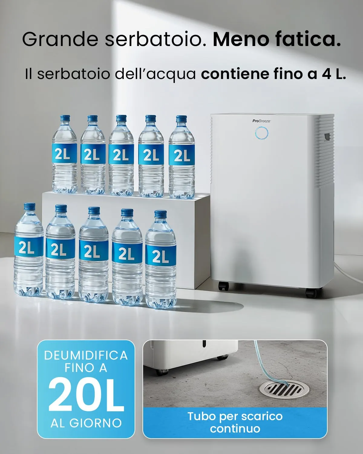 Pro Breeze OmniDry Deumidificatore 20L/Giorno, Serbatoio 4L, WiFi, Asciugatura Vestiti, Timer 24H, 30 m² - immagine 3