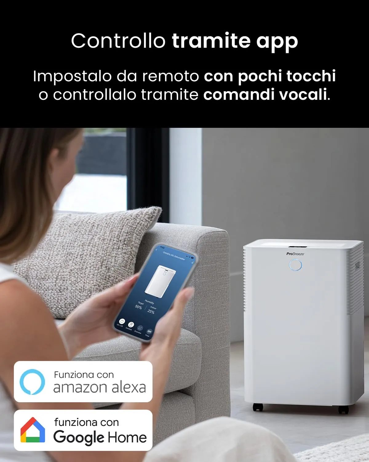 Pro Breeze OmniDry Deumidificatore 20L/Giorno, Serbatoio 4L, WiFi, Asciugatura Vestiti, Timer 24H, 30 m² - immagine 6