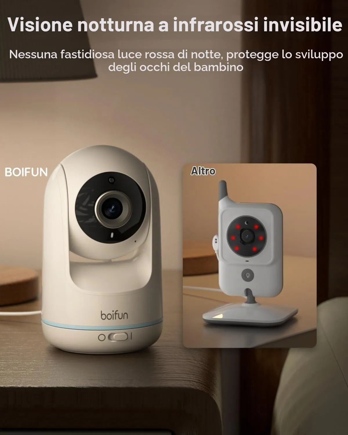BOIFUN Baby Monitor IT-VB805-2 con 2 Telecamere, Schermo IPS 5" Split-Screen, PTZ 360°, Audio Bidirezionale, Visione Notturna, Batteria 3050mAh, Zoom 3X, Rilevamento Temperatura, VOX - immagine 4