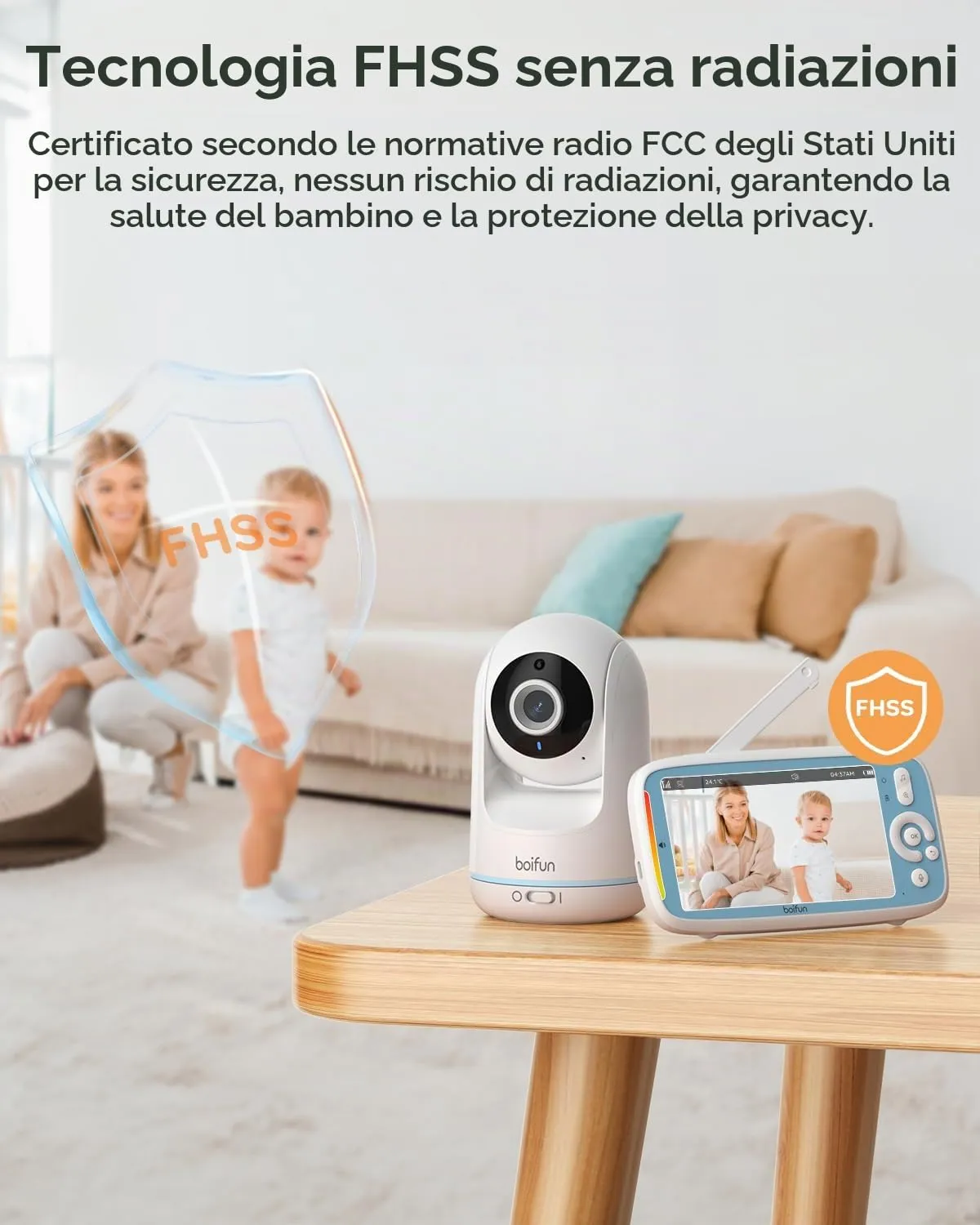 BOIFUN Baby Monitor IT-VB805-2 con 2 Telecamere, Schermo IPS 5" Split-Screen, PTZ 360°, Audio Bidirezionale, Visione Notturna, Batteria 3050mAh, Zoom 3X, Rilevamento Temperatura, VOX - immagine 5