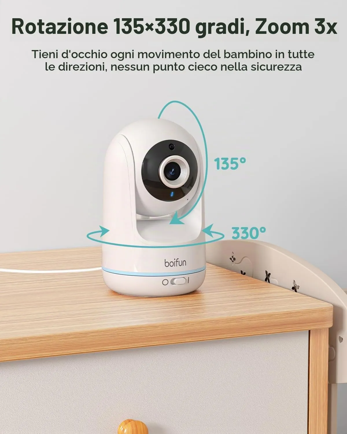 BOIFUN Baby Monitor IT-VB805-2 con 2 Telecamere, Schermo IPS 5" Split-Screen, PTZ 360°, Audio Bidirezionale, Visione Notturna, Batteria 3050mAh, Zoom 3X, Rilevamento Temperatura, VOX - immagine 6