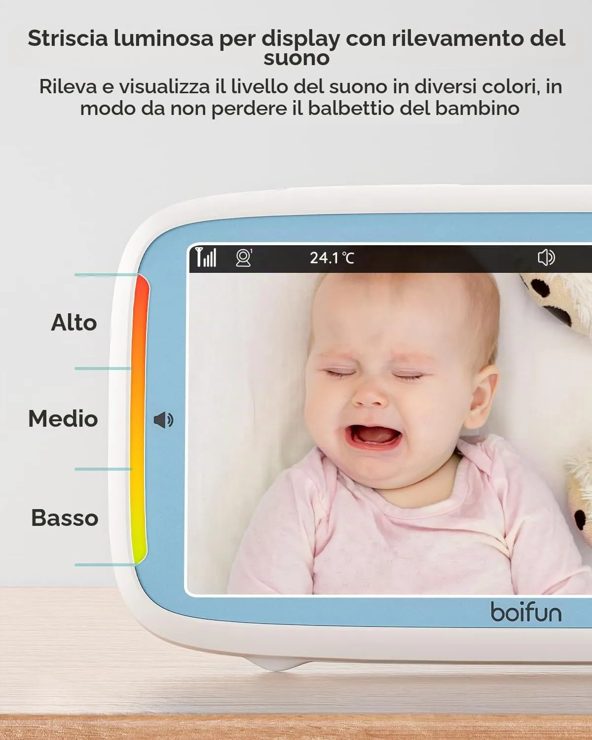 BOIFUN Baby Monitor IT-VB805-2 con 2 Telecamere, Schermo IPS 5" Split-Screen, PTZ 360°, Audio Bidirezionale, Visione Notturna, Batteria 3050mAh, Zoom 3X, Rilevamento Temperatura, VOX - immagine 8