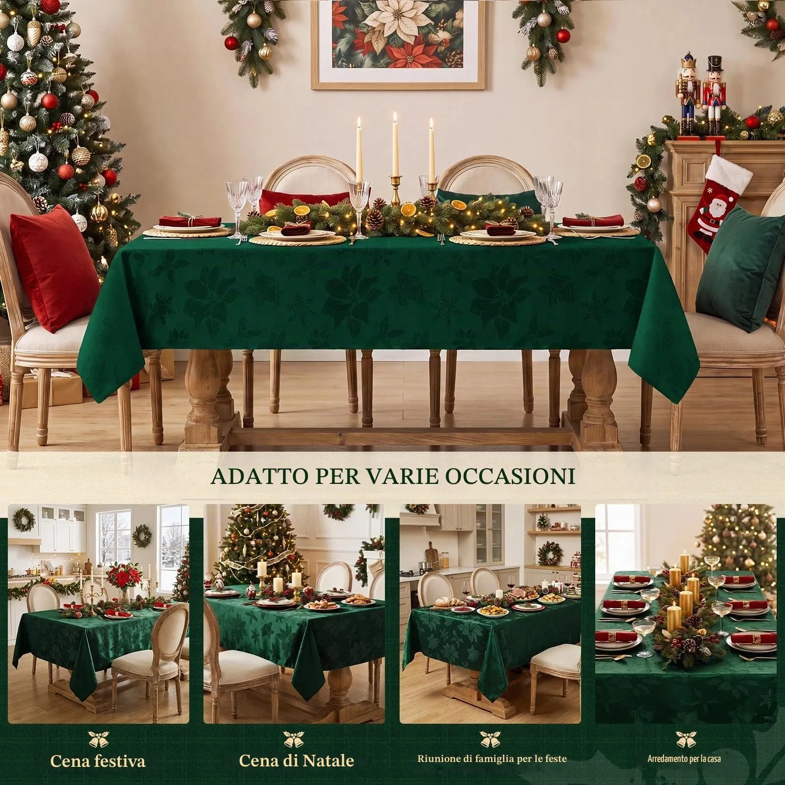 Softalker Tovaglia Natalizia Jacquard Damascata in Poliestere, 152,4 x 365,8 cm, Oro - immagine 7