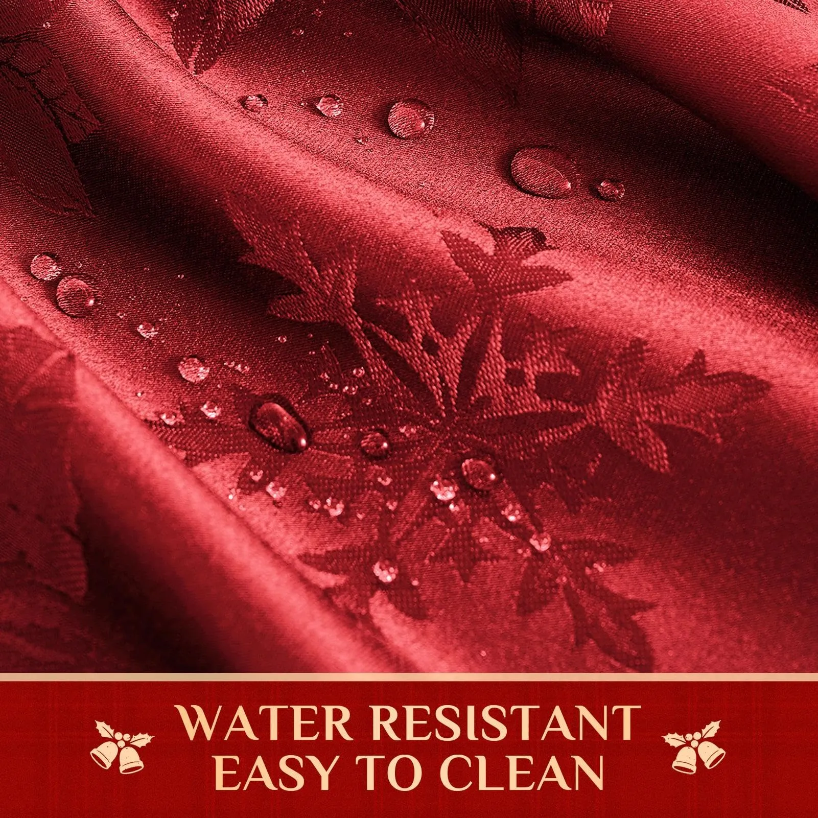 Softalker Tovaglia di Natale rettangolare in tessuto jacquard, stampa Stella di Natale, poliestere impermeabile e antimacchia, 60 x 144 pollici - immagine 5