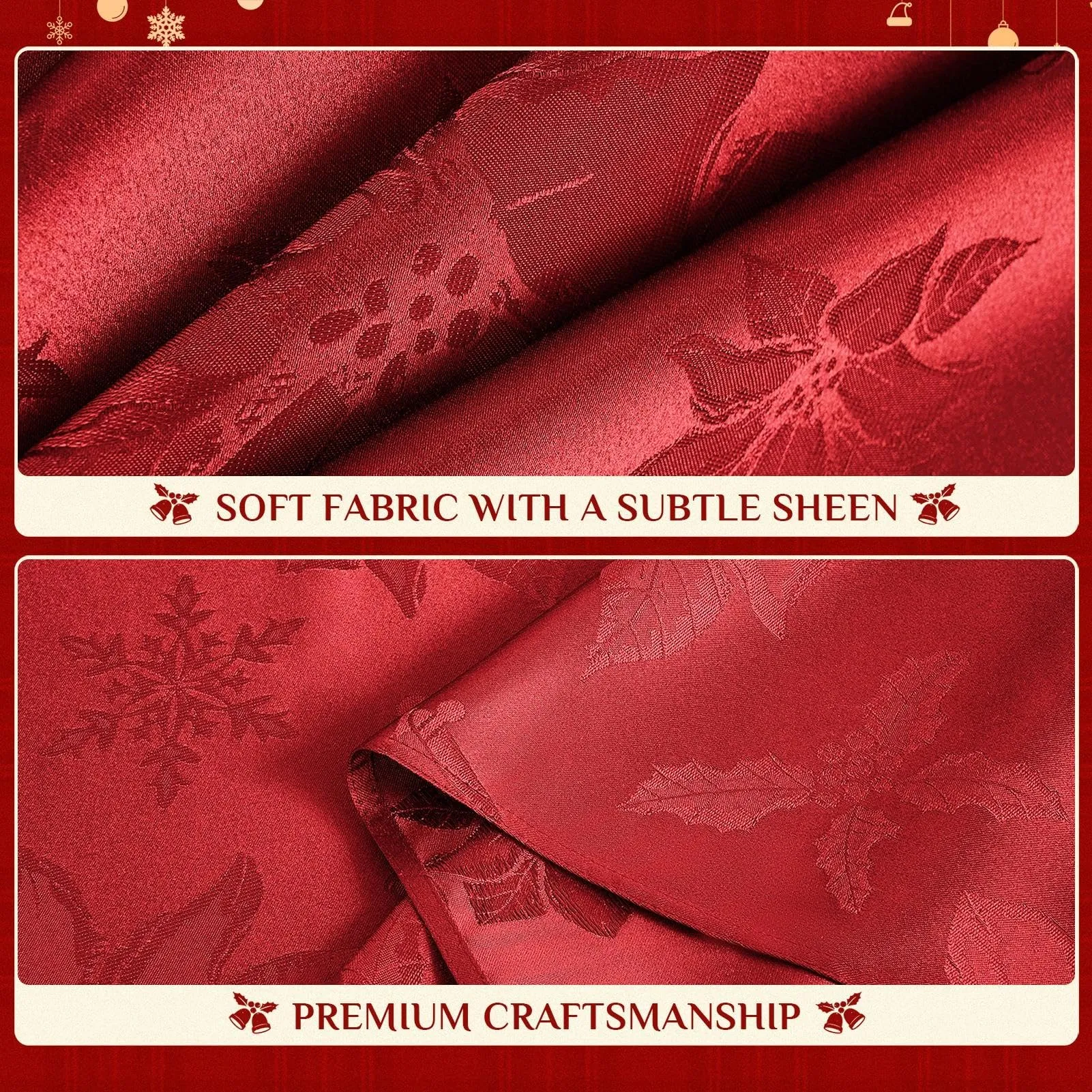 Softalker Tovaglia di Natale rettangolare in tessuto jacquard, stampa Stella di Natale, poliestere impermeabile e antimacchia, 60 x 144 pollici - immagine 6