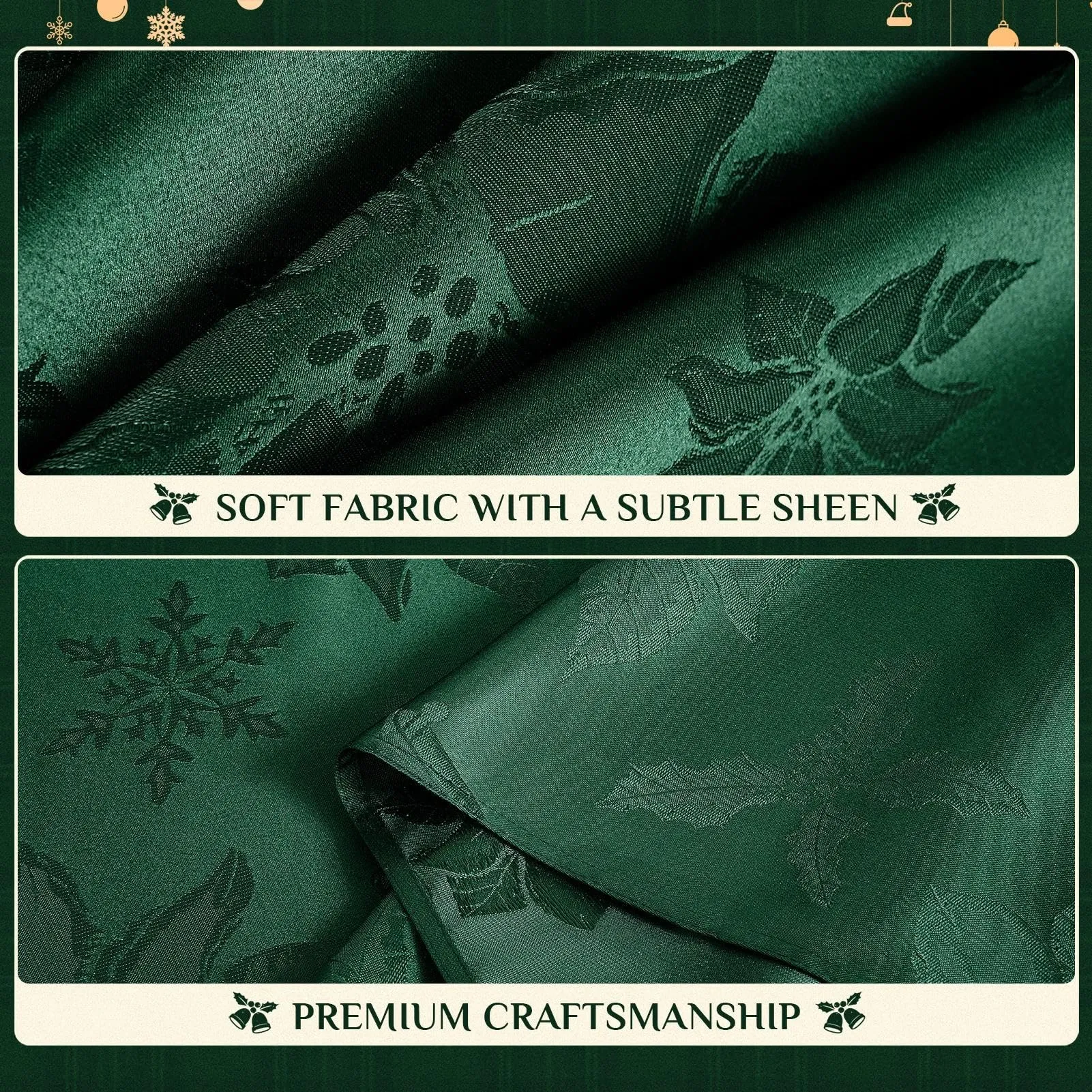 Softalker Tovaglia Rettangolare Natalizia in Tessuto Jacquard e Damascato, Poliestere Impermeabile, 152,4 x 304,8 cm, Verde - immagine 6