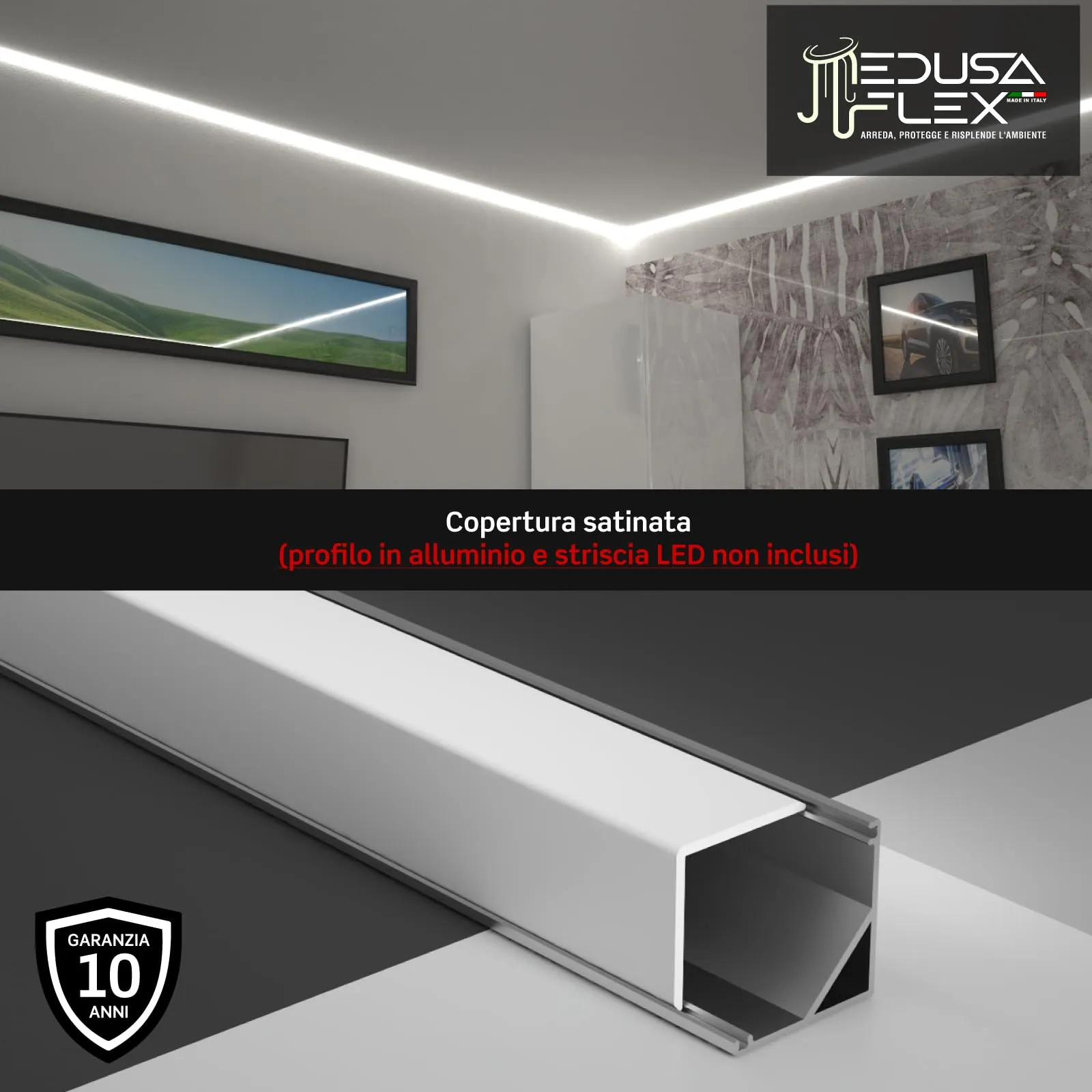 Eurocali Cover Angolare Profilo alluminio per Strisce LED Medusaflex mod. Cubo, 2 Metri, Satinata, Pacco da 2 - immagine 6