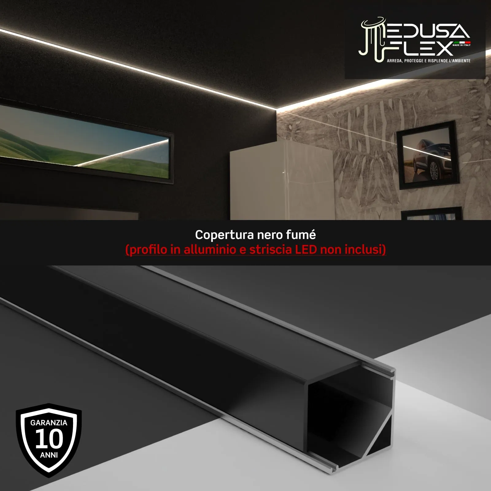 Eurocali Cover Angolare Profilo alluminio per Strisce LED MEDUSAFLEX mod. Cubo 2 Metri, Nera, Pacco da 5 - immagine 6