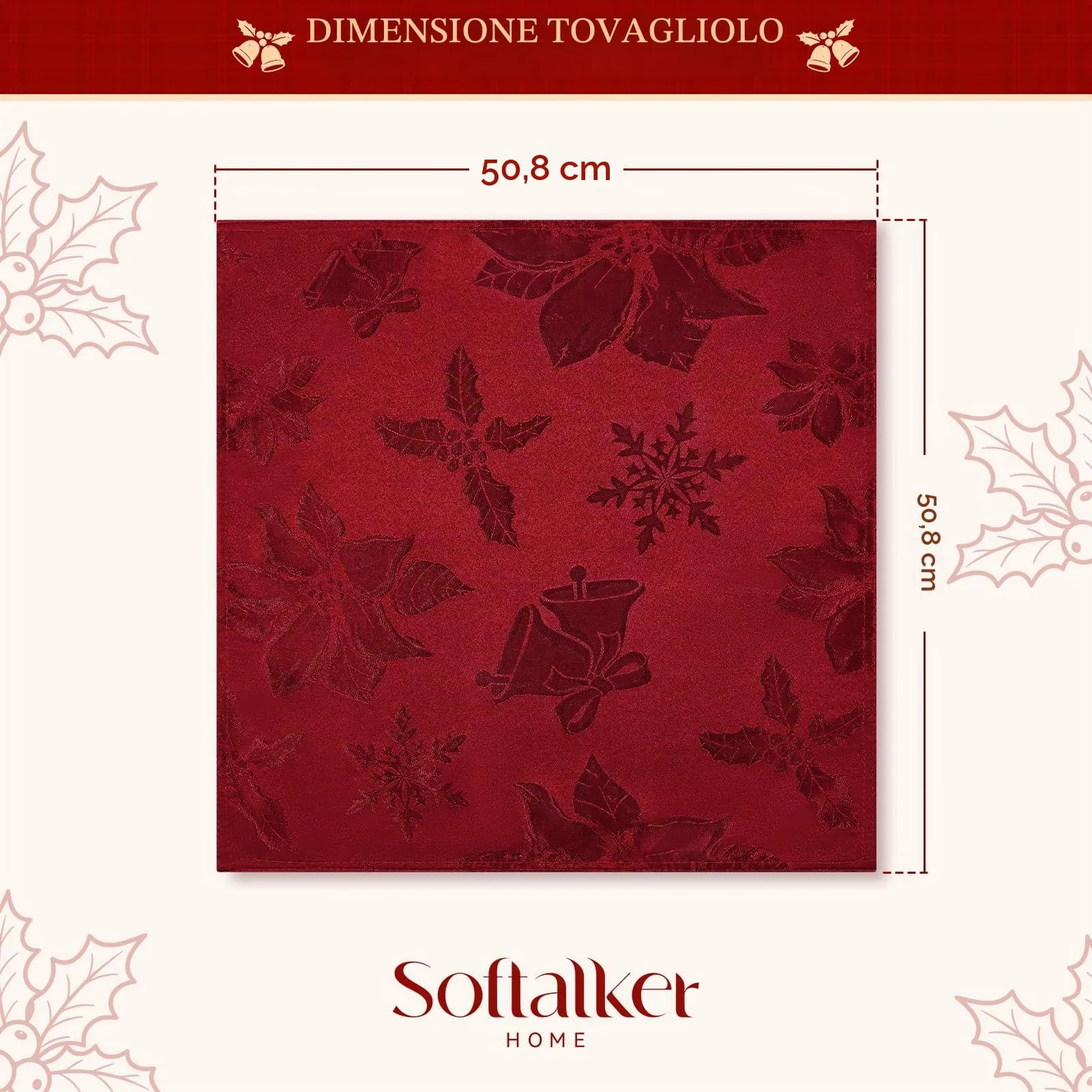 Softalker Tovaglioli Natalizi in Jacquard con Stella di Natale, Poliestere Antimacchia, 51 x 51 cm, Set da 4 - immagine 2