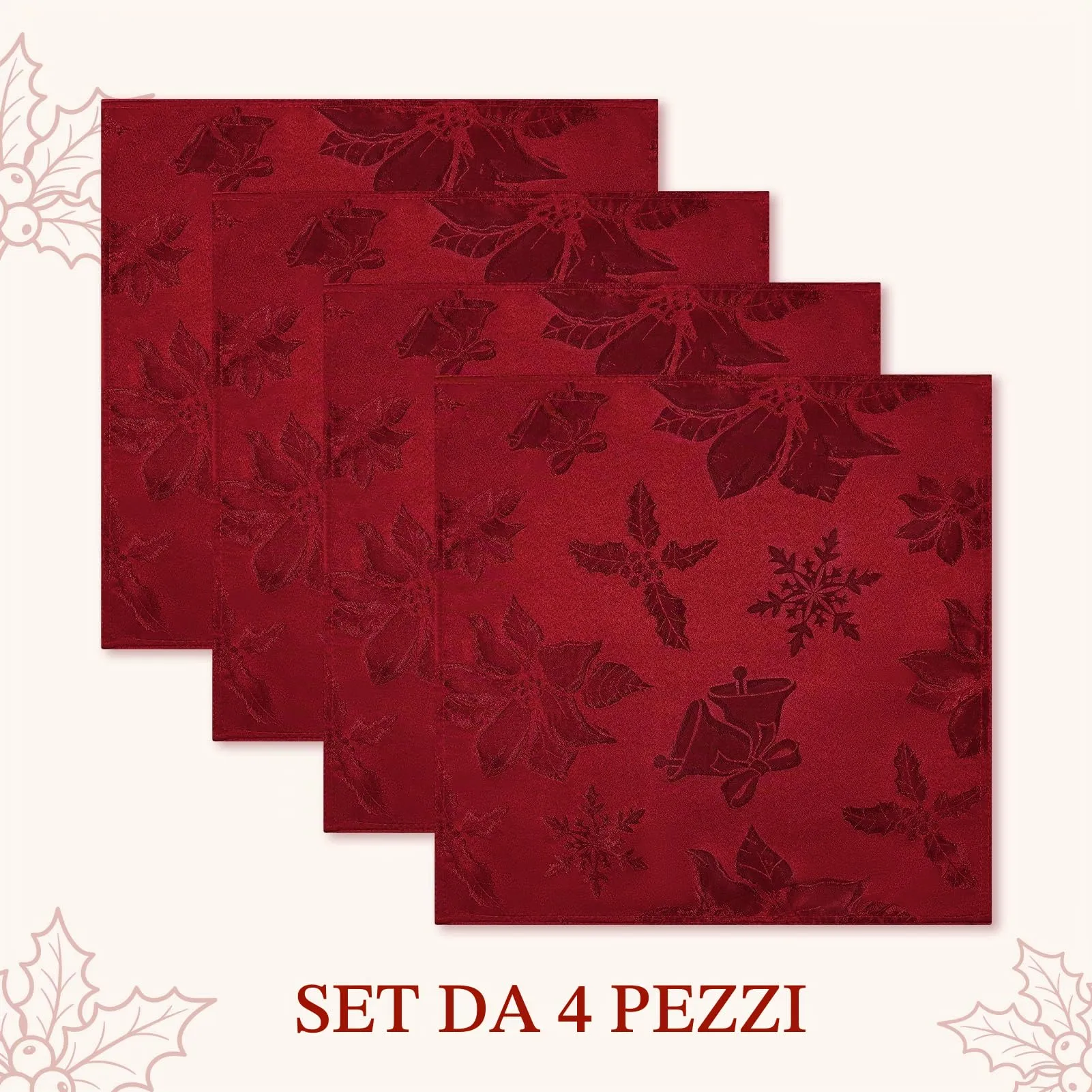 Softalker Tovaglioli Natalizi in Jacquard con Stella di Natale, Poliestere Antimacchia, 51 x 51 cm, Set da 4 - immagine 3