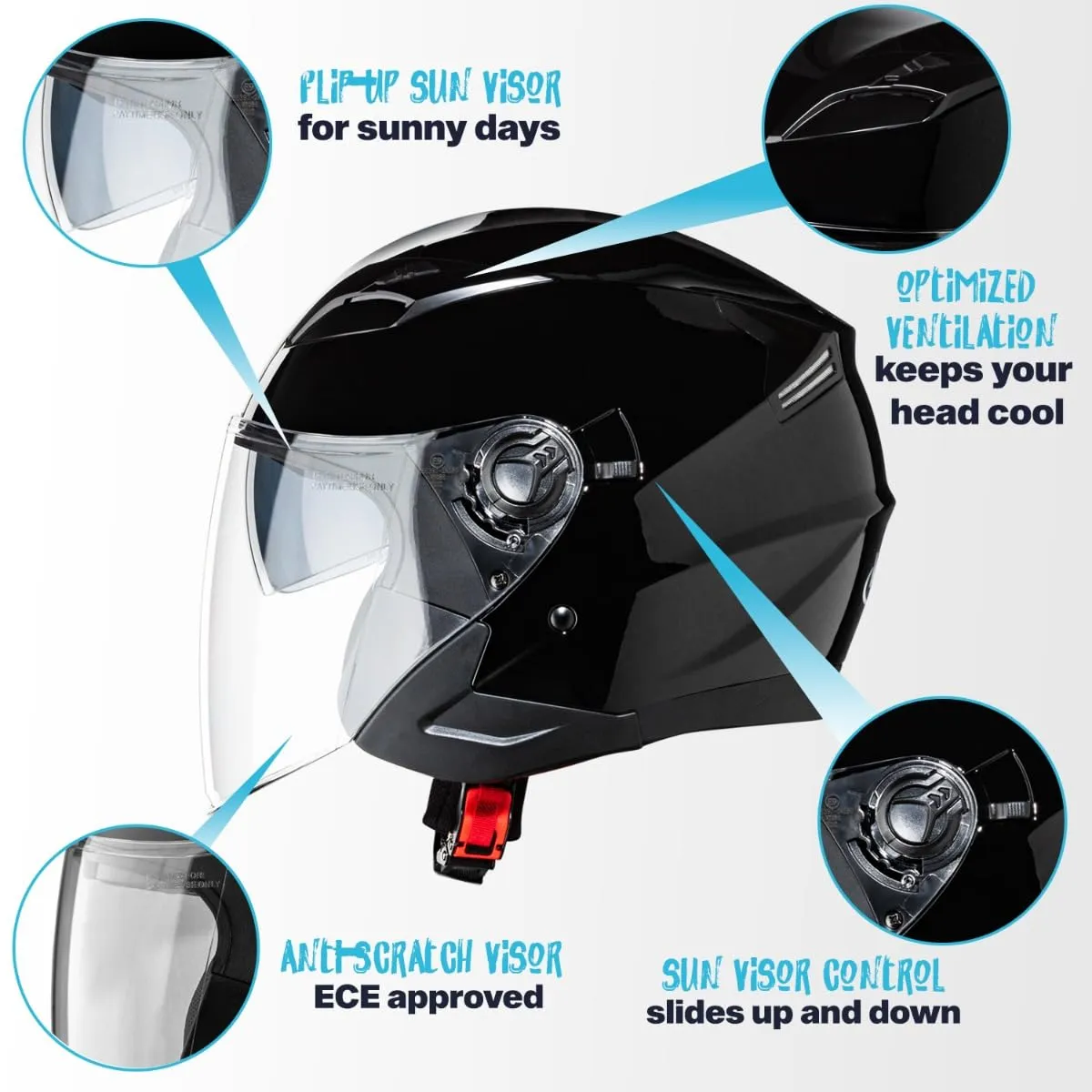 Vinz Calobra Casco Jet Doppia Visiera ECE 22.06 - Nero, XL - immagine 2