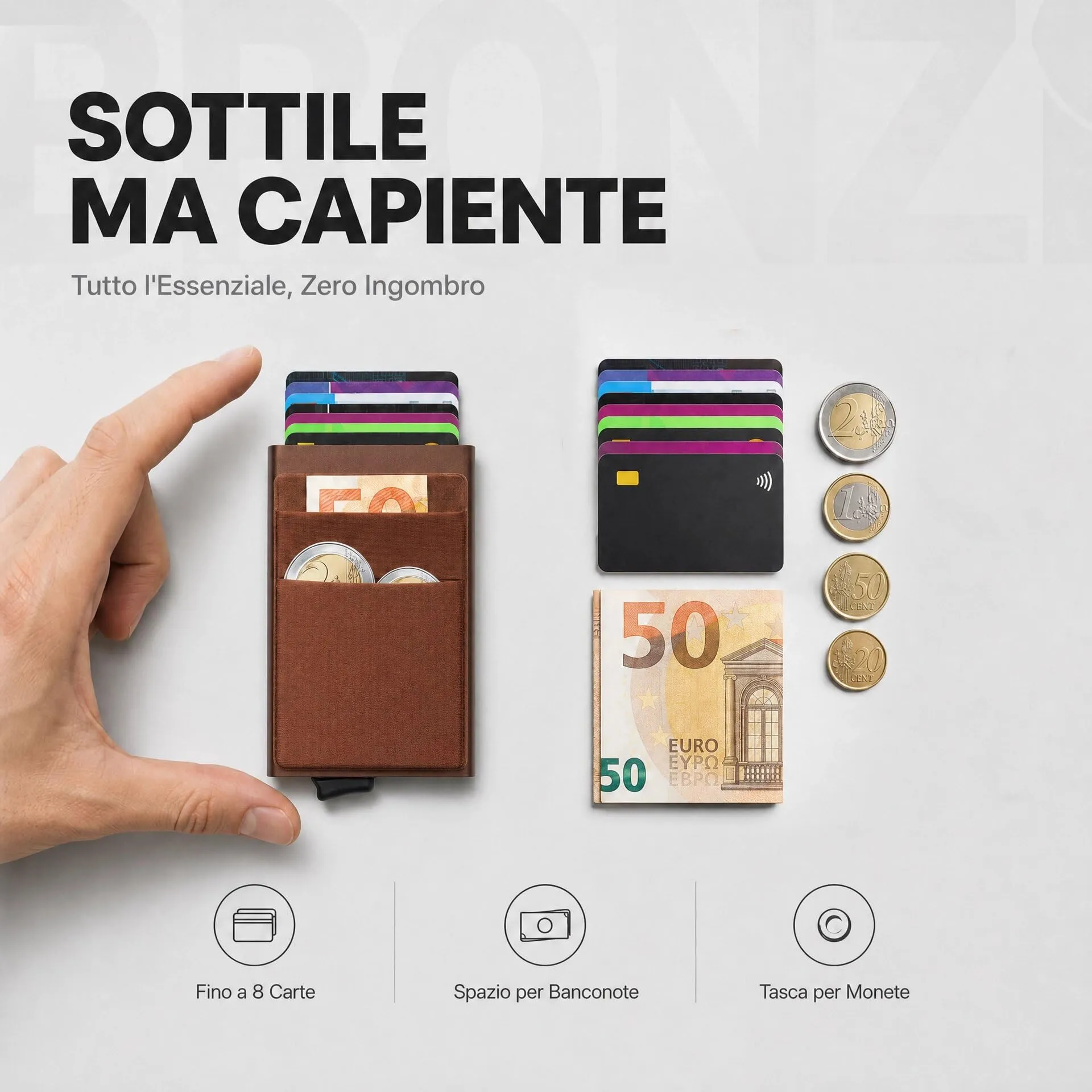 Bronzi Portafoglio Porta Badge Slim Marrone Testa di Moro Discovery - immagine 2