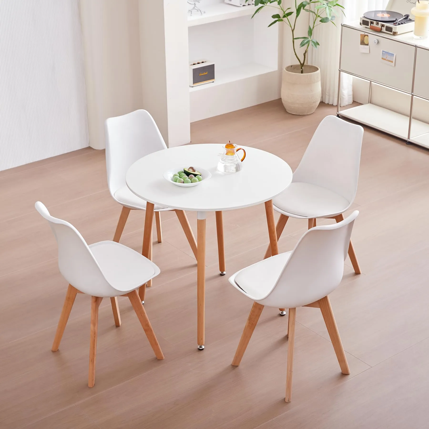 JZGORC Set di 4 Sedie da Pranzo e Cucina in Stile Nordico con Gambe in Faggio Massello - Bianco - immagine 2