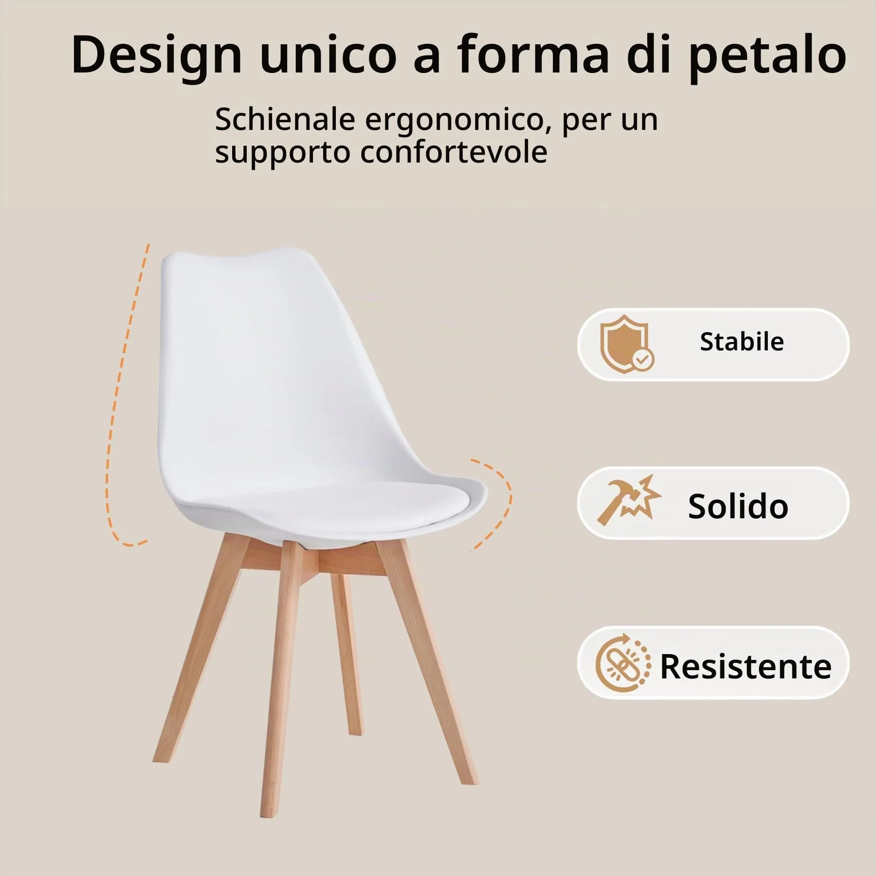 JZGORC Set di 4 Sedie da Pranzo e Cucina in Stile Nordico con Gambe in Faggio Massello - Bianco - immagine 3
