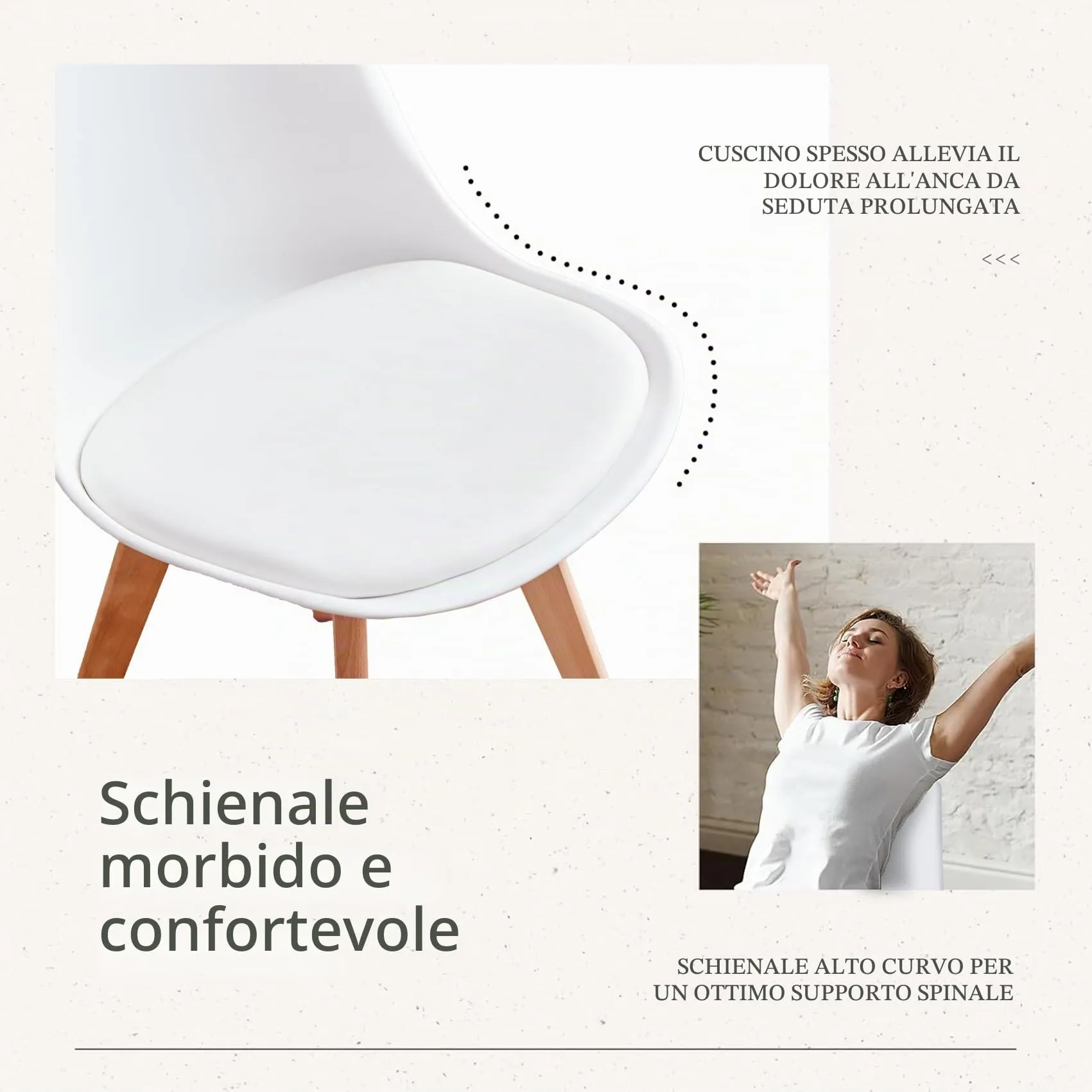 JZGORC Set di 4 Sedie da Pranzo e Cucina in Stile Nordico con Gambe in Faggio Massello - Bianco - immagine 6
