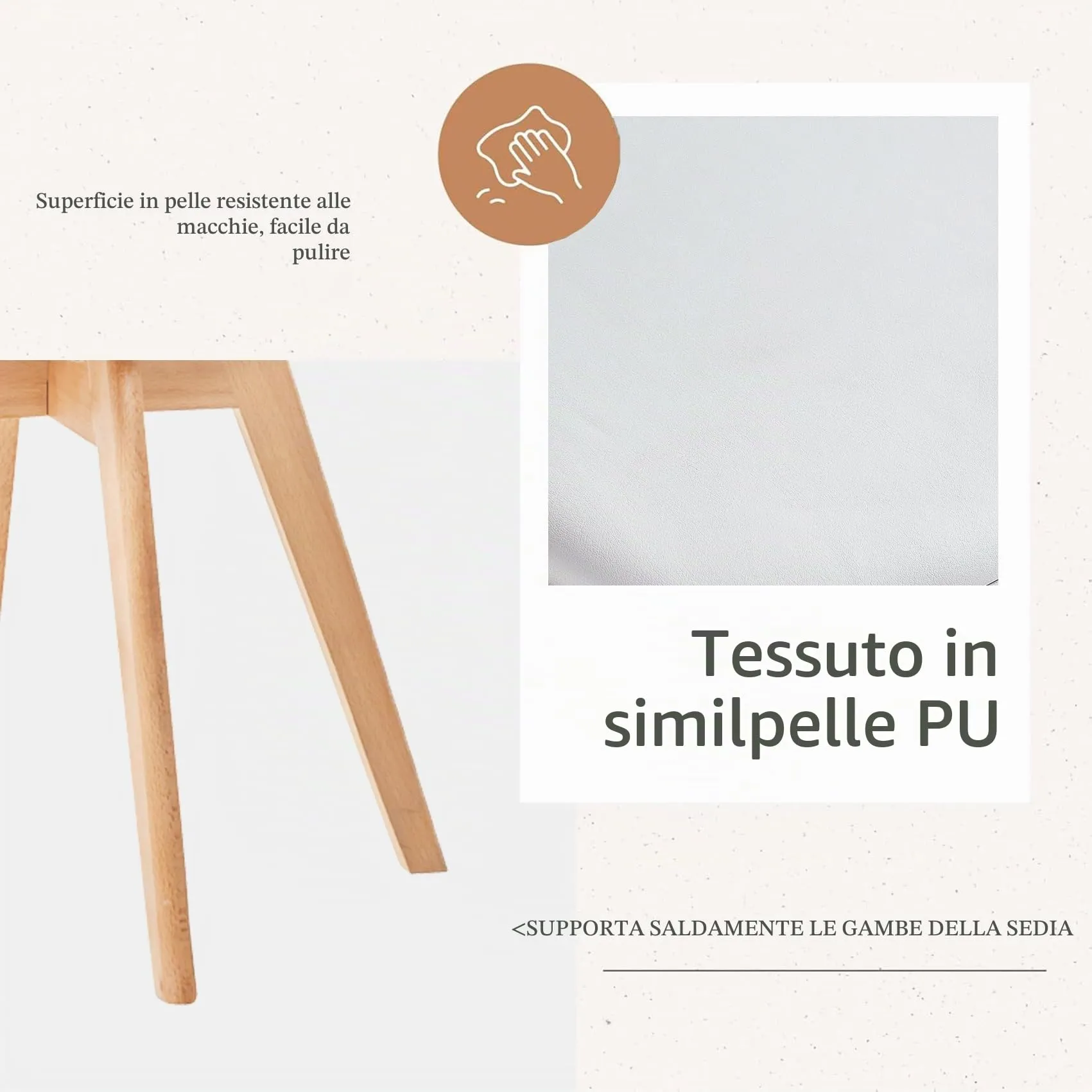 JZGORC Set di 4 Sedie da Pranzo e Cucina in Stile Nordico con Gambe in Faggio Massello - Bianco - immagine 7
