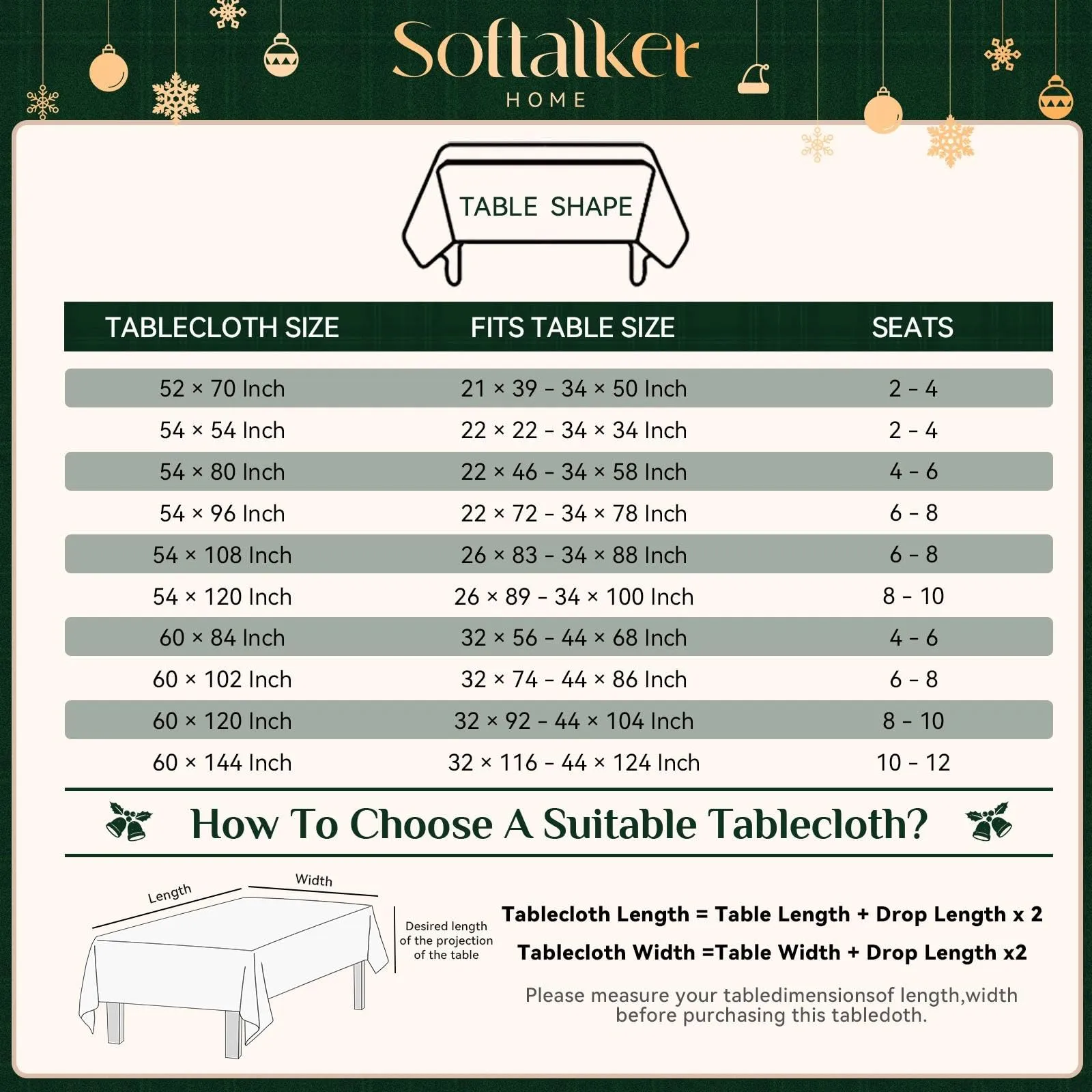 Softalker Tovaglia Natalizia Rettangolare a Scacchi in Lino e Cotone, Verde, 152 x 250 cm - immagine 7