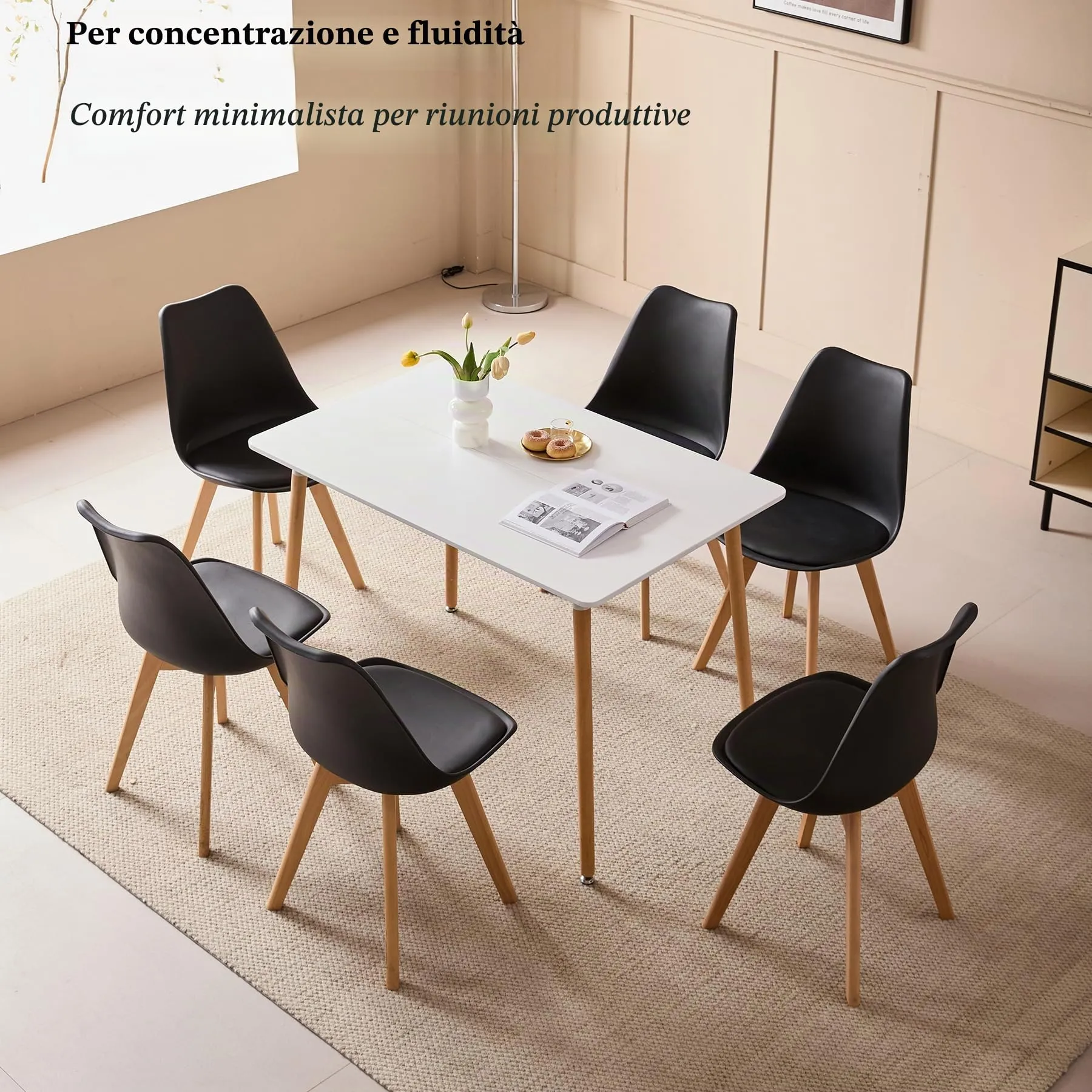 JZGORC Set di 6 Sedie da Sala da Pranzo e Cucina in Faggio Massello - Nero - immagine 2
