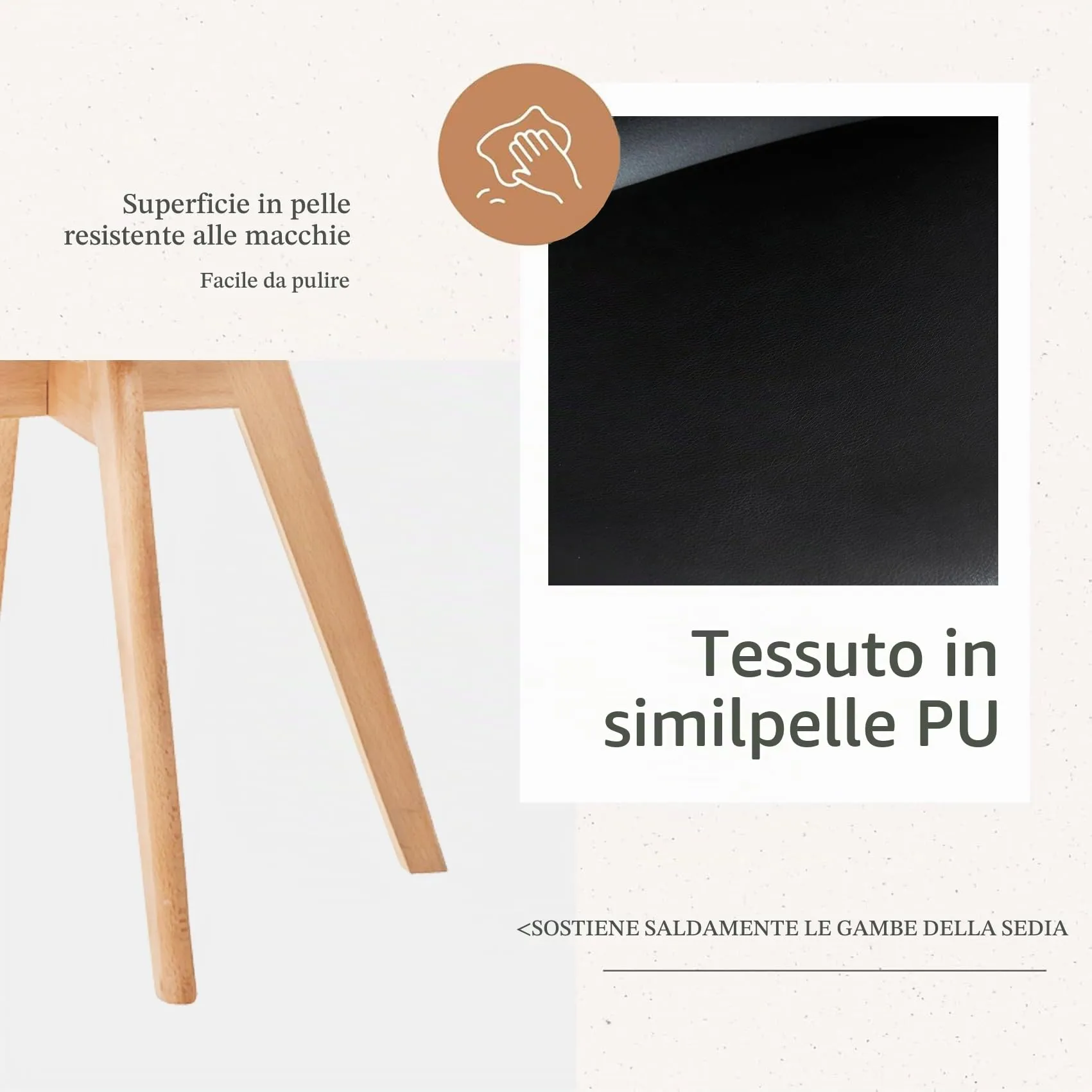 JZGORC Set di 6 Sedie da Sala da Pranzo e Cucina in Faggio Massello - Nero - immagine 5