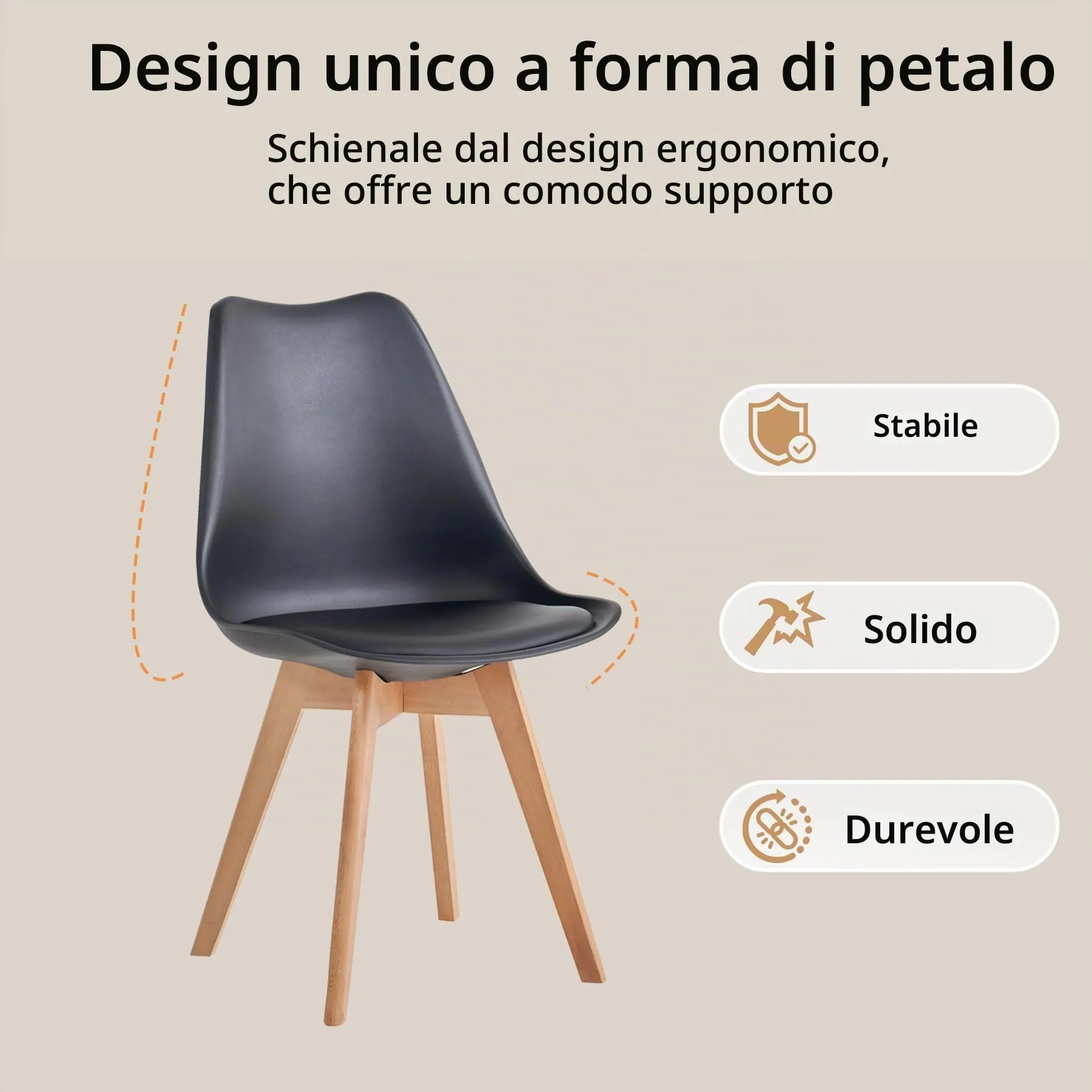 JZGORC Set di 6 Sedie da Sala da Pranzo e Cucina in Faggio Massello - Nero - immagine 8