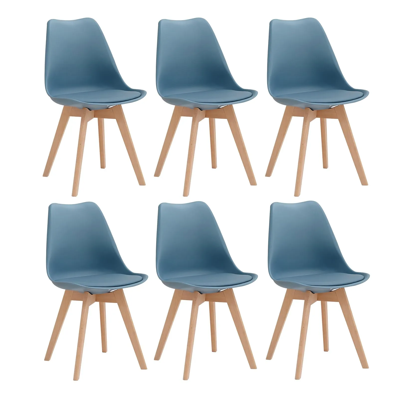 JZGORC Set di 6 Sedie da Sala da Pranzo in Stile Nordico con Gambe in Faggio Massello, Blu Scuro - immagine 1