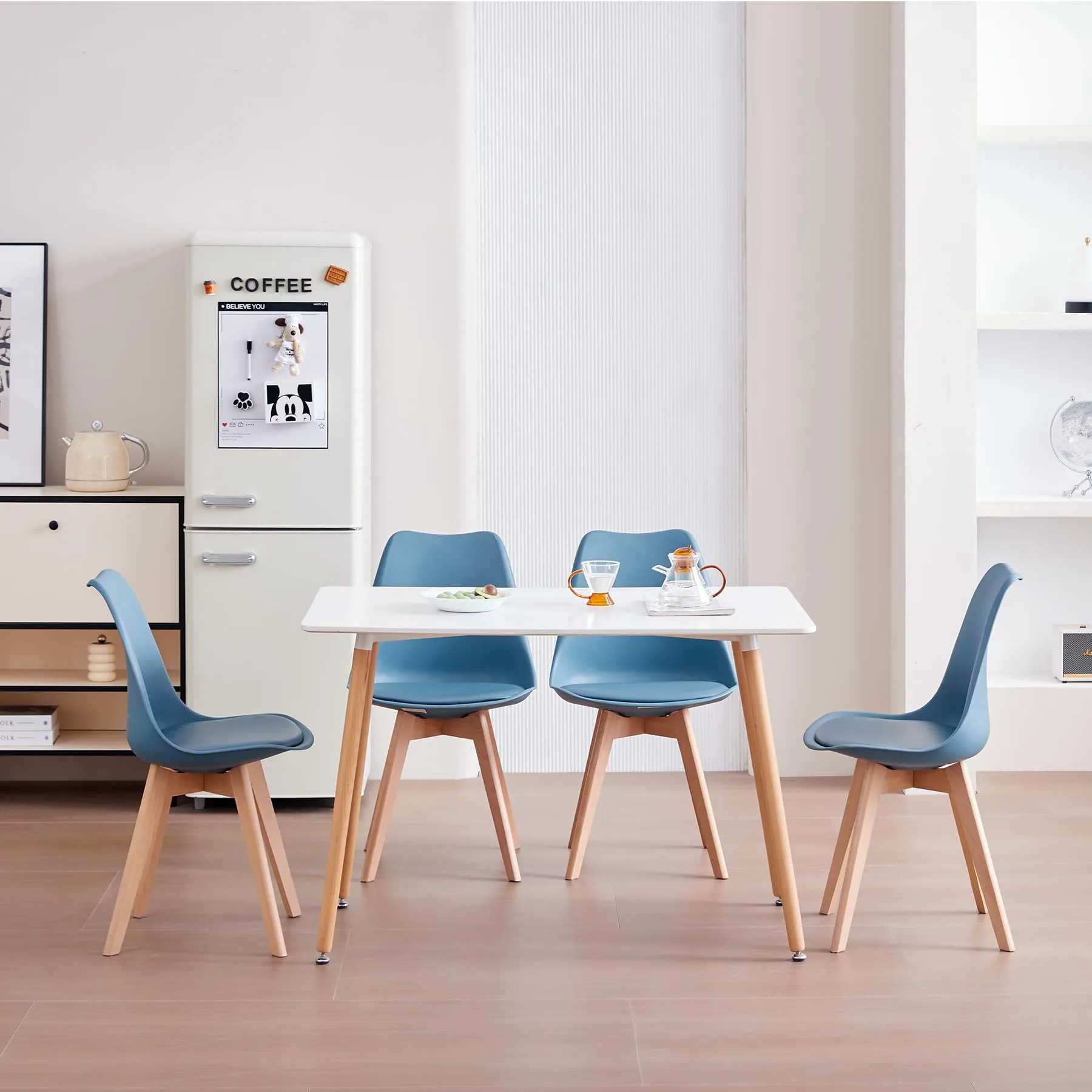 JZGORC Set di 6 Sedie da Sala da Pranzo in Stile Nordico con Gambe in Faggio Massello, Blu Scuro - immagine 2