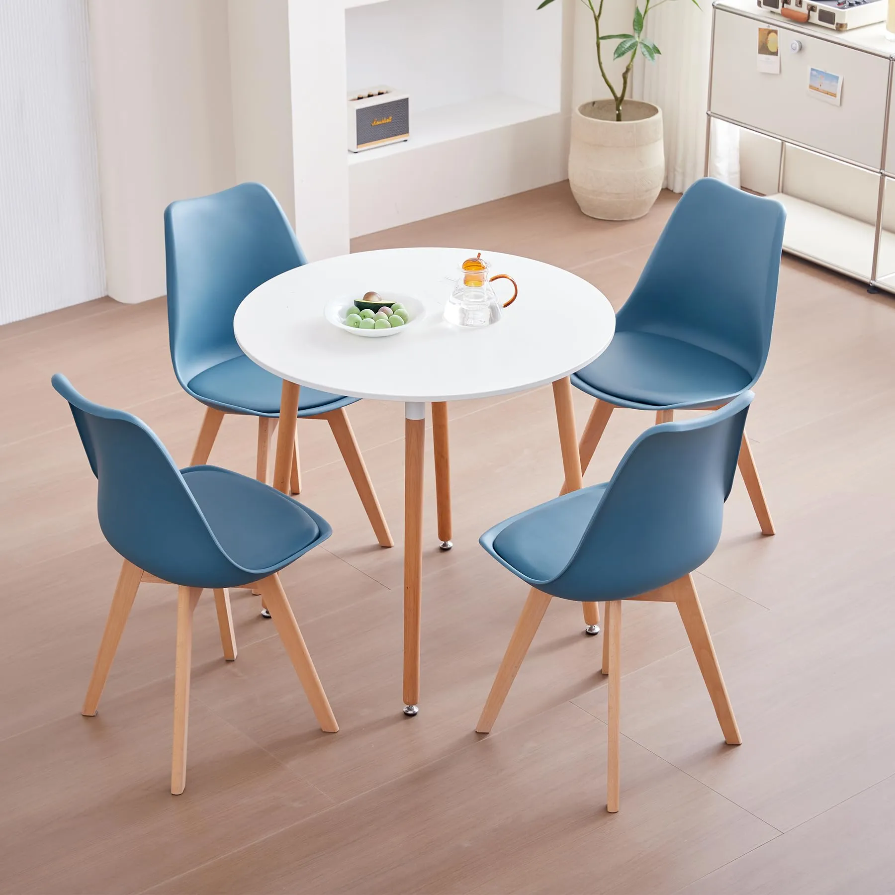 JZGORC Set di 6 Sedie da Sala da Pranzo in Stile Nordico con Gambe in Faggio Massello, Blu Scuro - immagine 3
