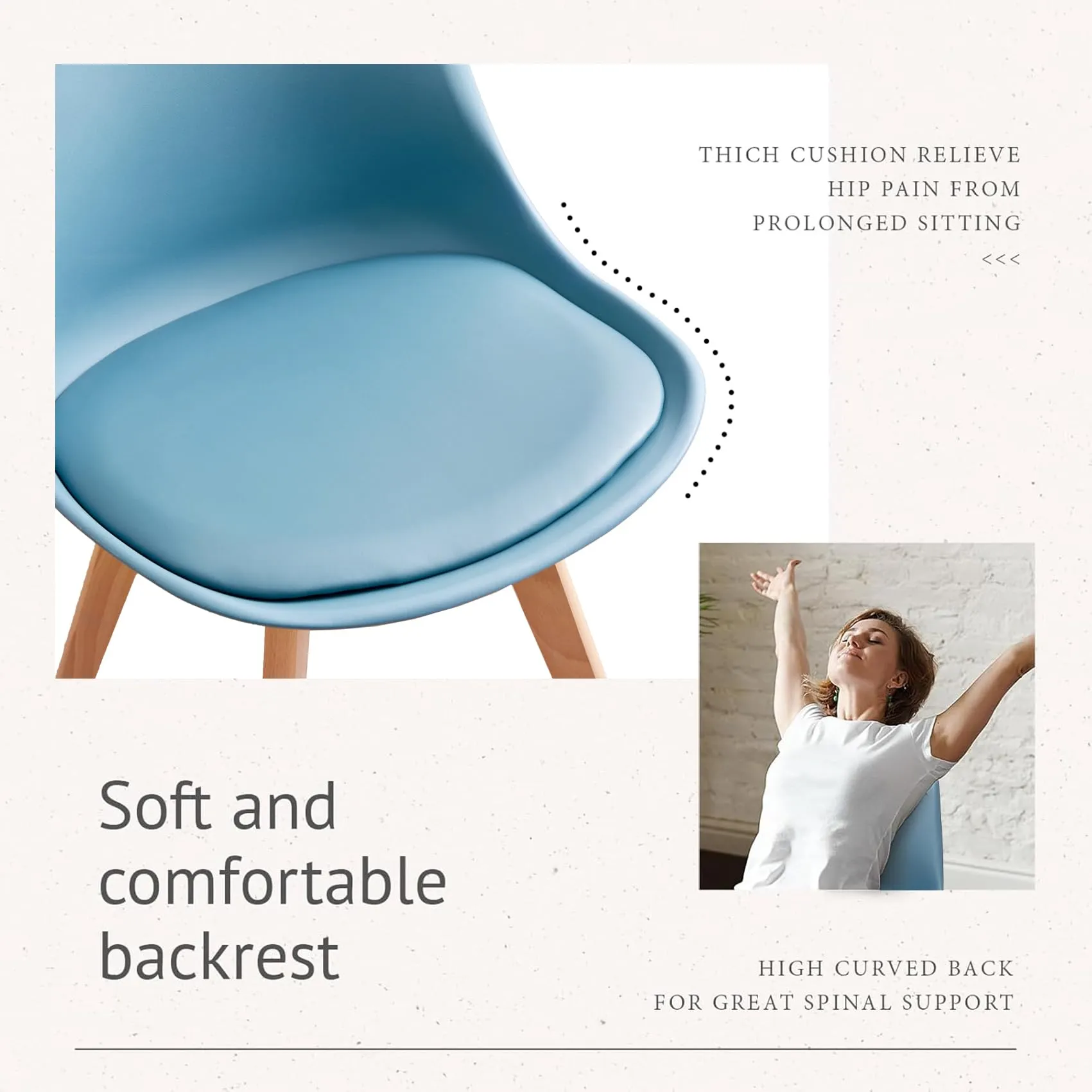 JZGORC Set di 6 Sedie da Sala da Pranzo in Stile Nordico con Gambe in Faggio Massello, Blu Scuro - immagine 4