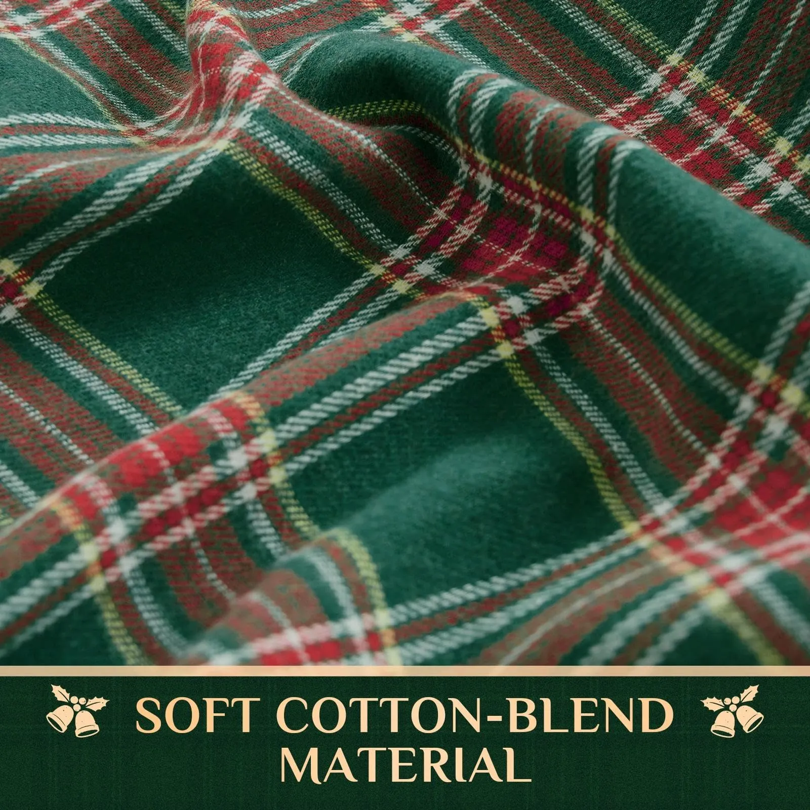 Softalker Tovaglia Natalizia in Lino e Cotone, Motivo Scozzese Verde, 152 x 213 cm - immagine 4